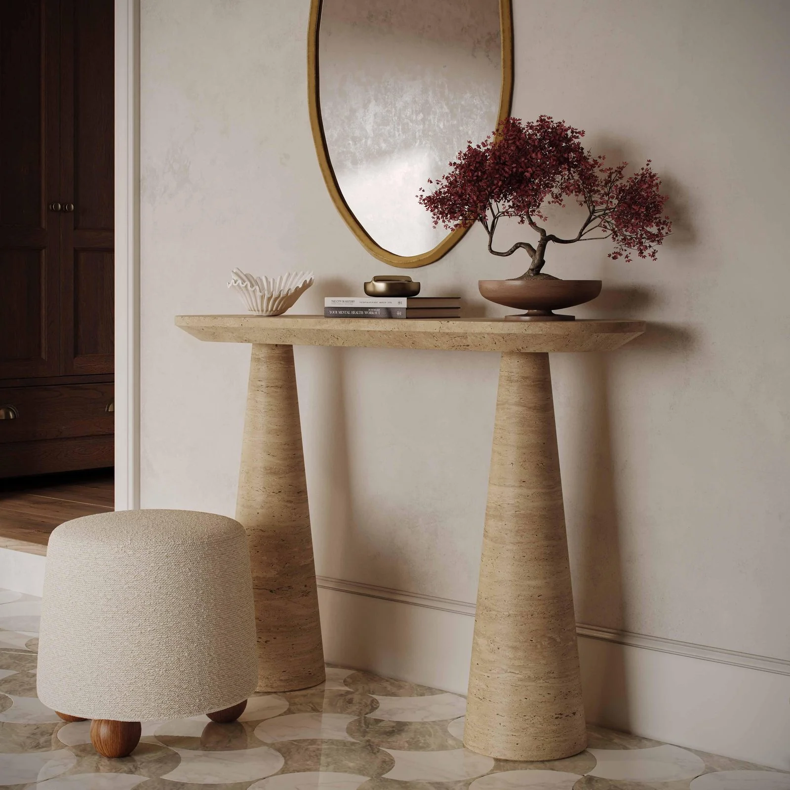 Sandra Faux Travertine Indoor/Outdoor Console Table - Image 2
