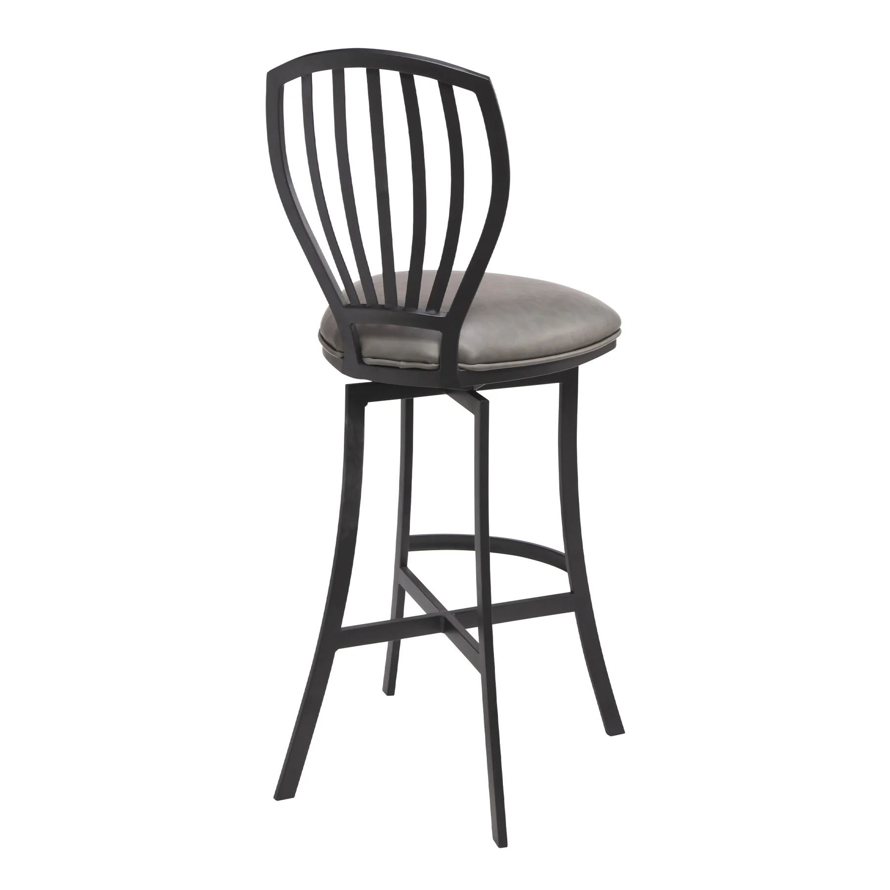 Sandy Contemporary 30" Bar Height Barstool in Matte Black Finish and Vintage Gray Faux Leather - Image 2