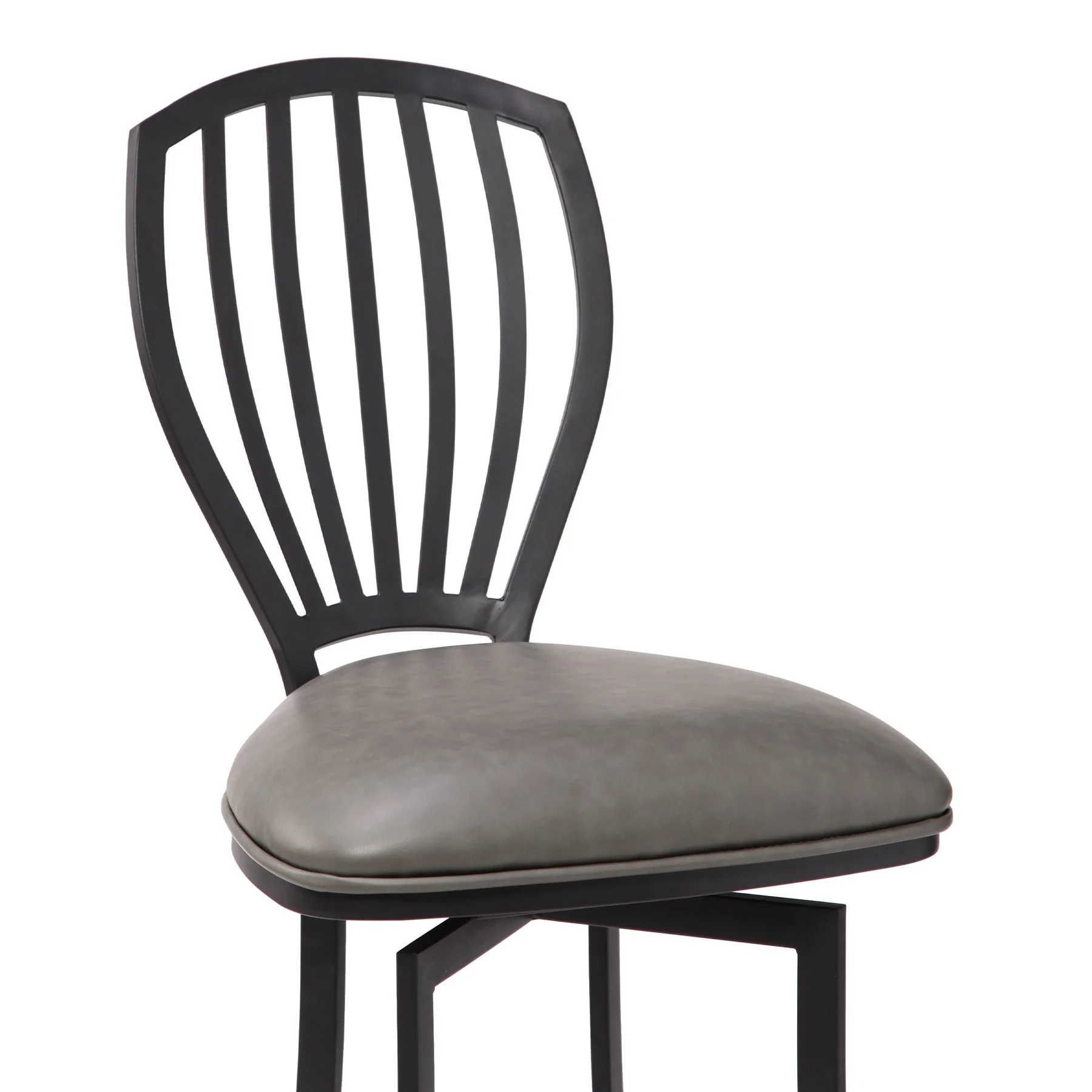 Sandy Contemporary 30" Bar Height Barstool in Matte Black Finish and Vintage Gray Faux Leather - Image 3