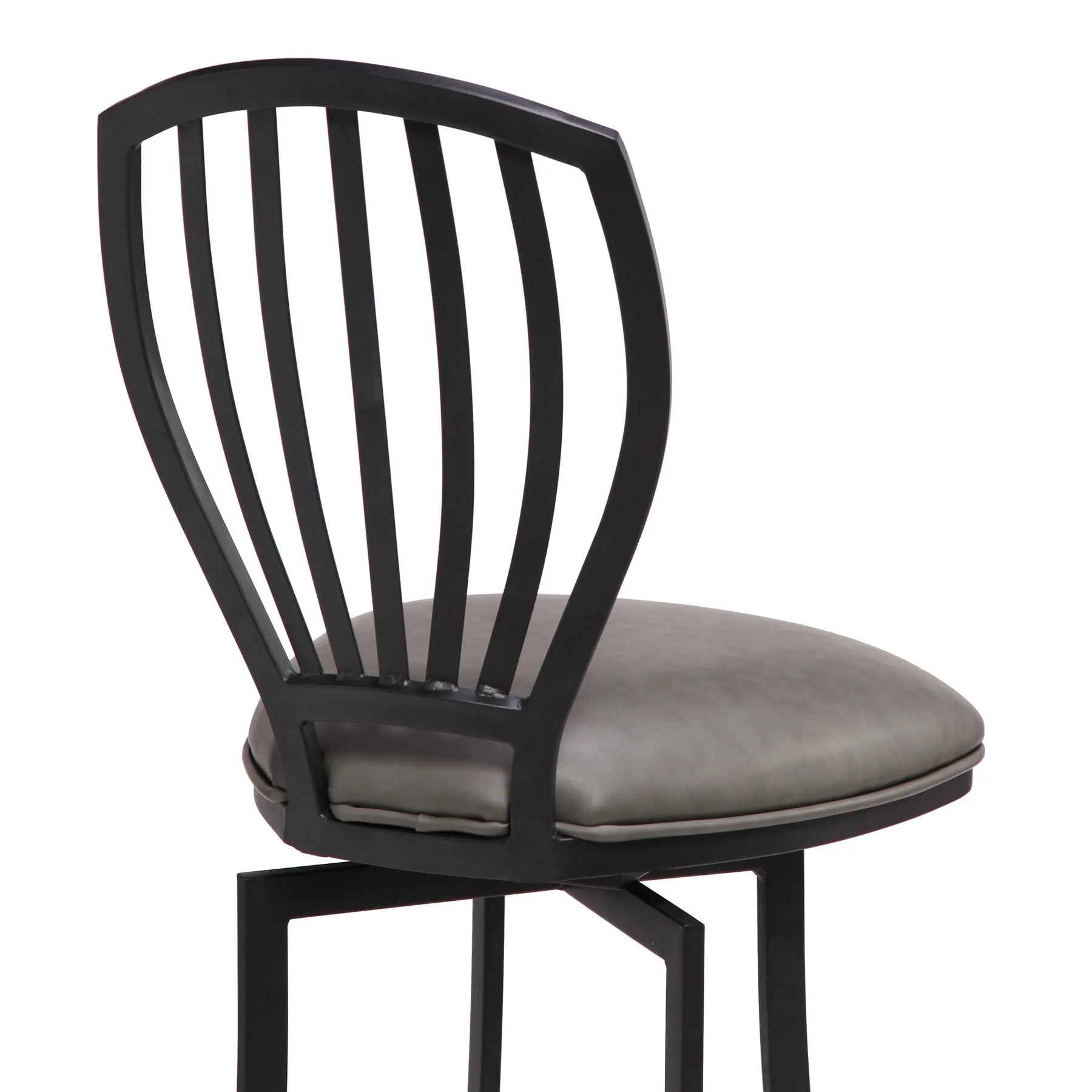 Sandy Contemporary 30" Bar Height Barstool in Matte Black Finish and Vintage Gray Faux Leather - Image 4
