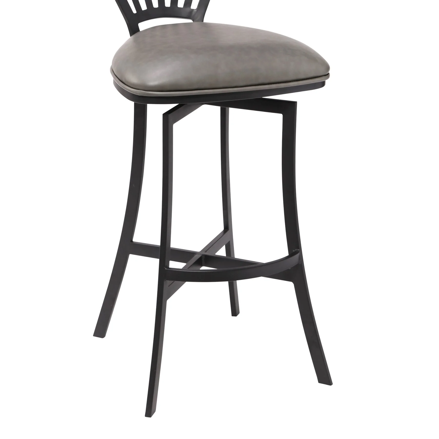 Sandy Contemporary 30" Bar Height Barstool in Matte Black Finish and Vintage Gray Faux Leather - Image 5