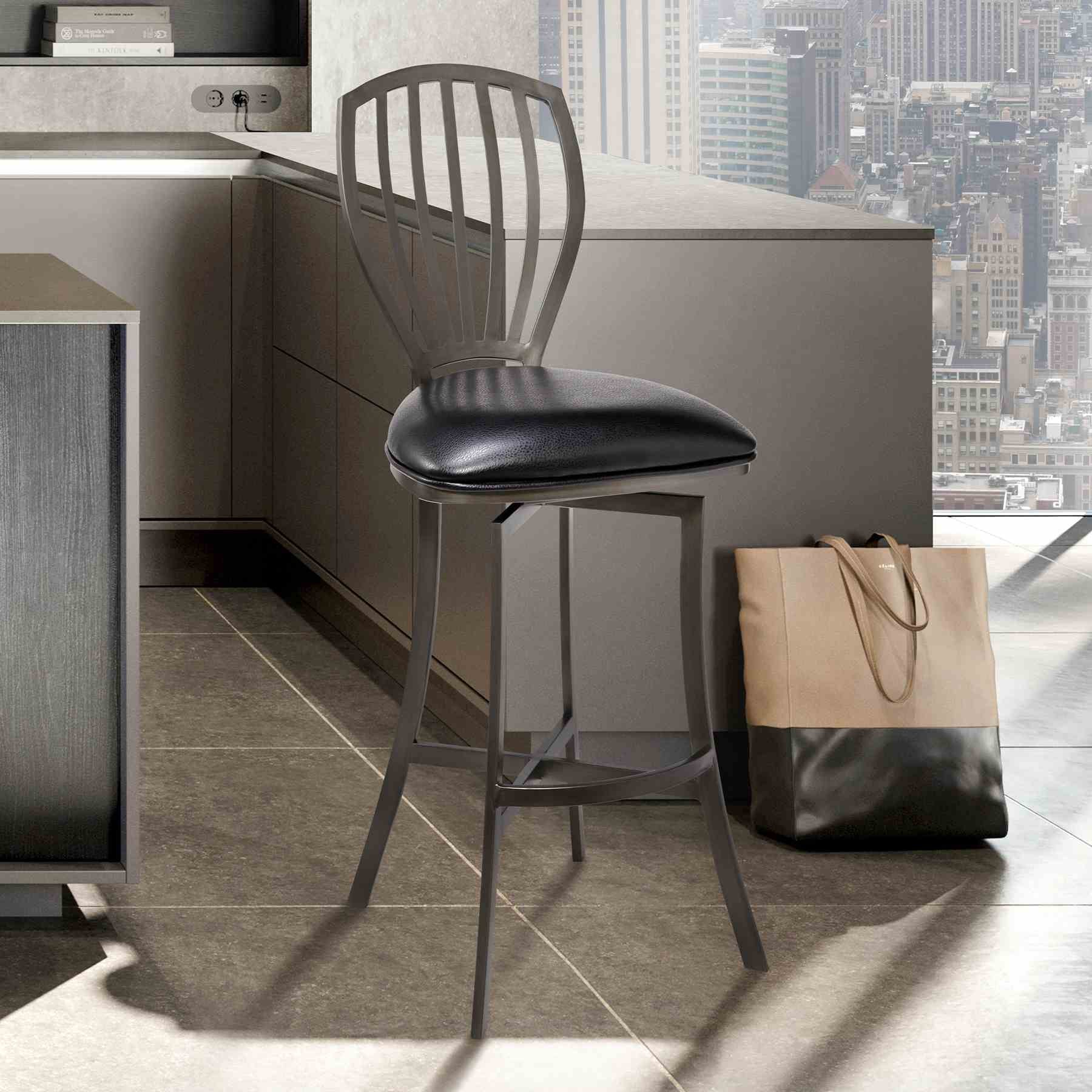 Sandy Contemporary 30" Bar Height Barstool in Mineral Finish and Black Faux Leather - Image 6
