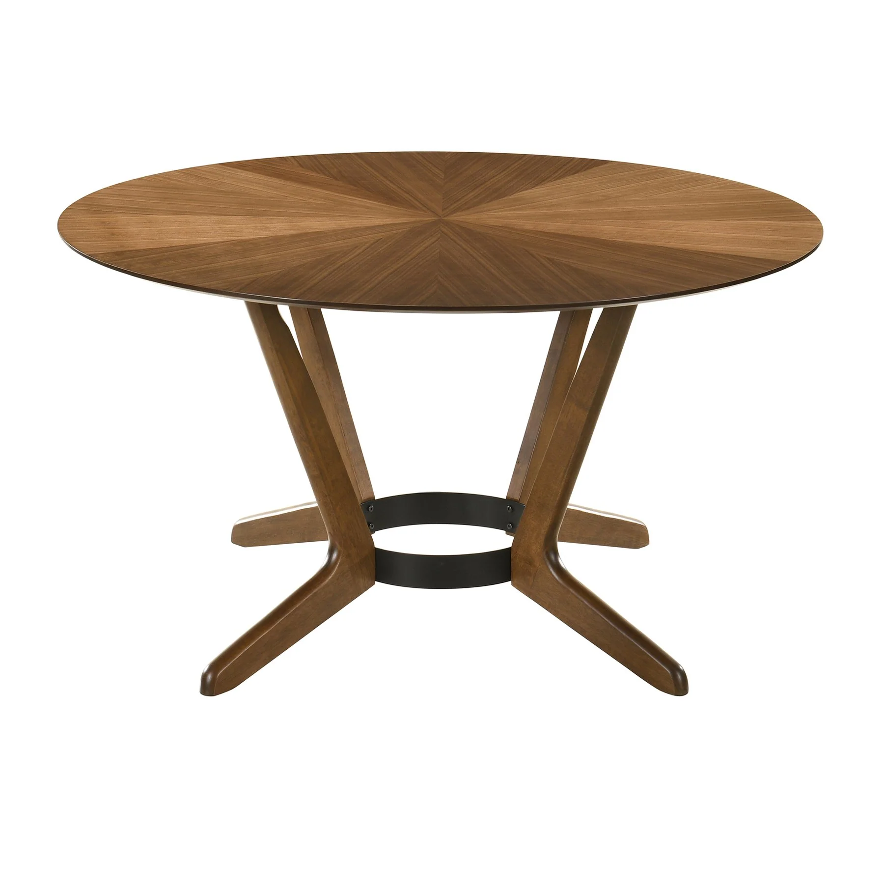 Santana 5 Piece Round Walnut Wood Dining Table Set with Blue Fabric - Image 5
