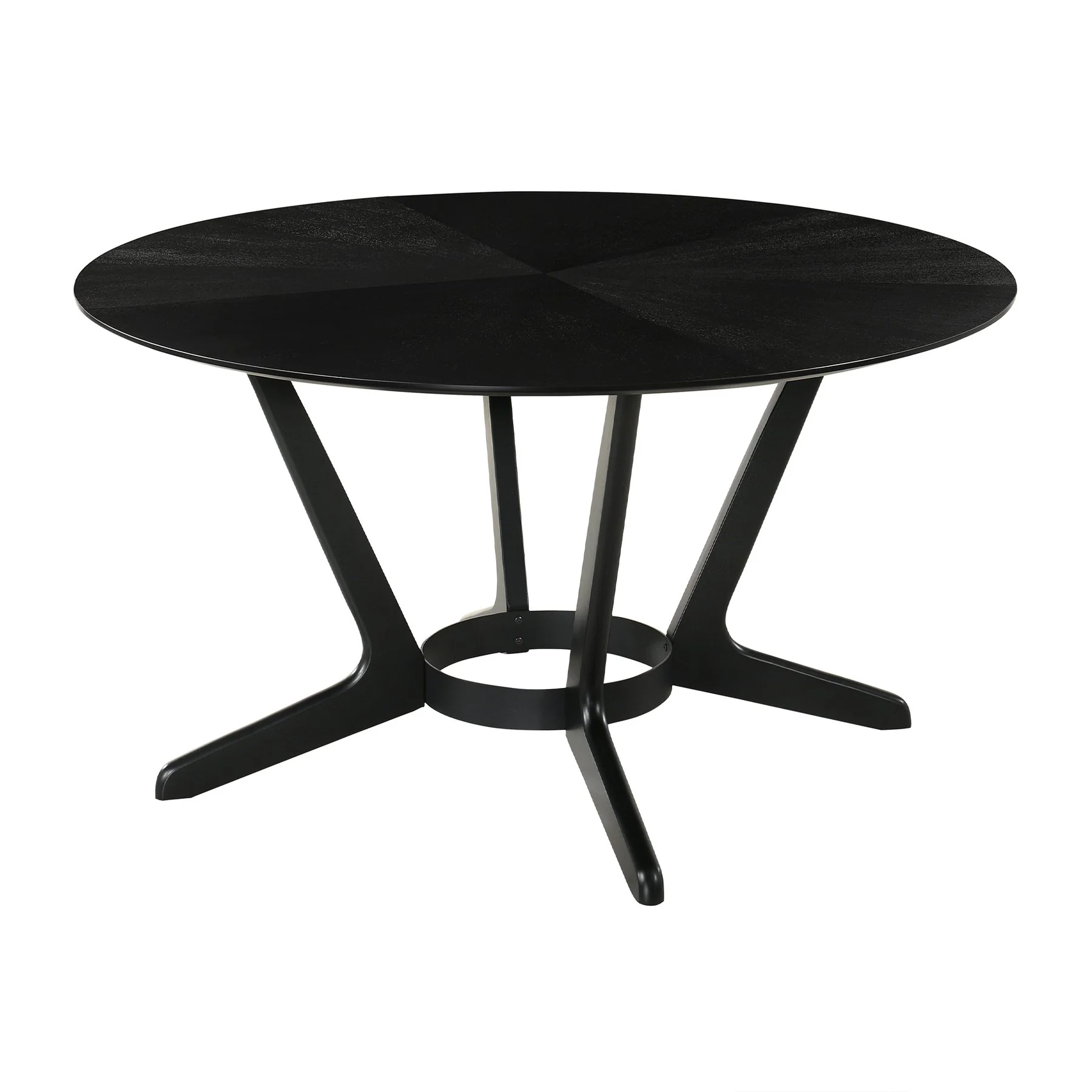 Santana 7 Piece Round Black Wood Dining Table Set with Charcoal Fabric - Image 4