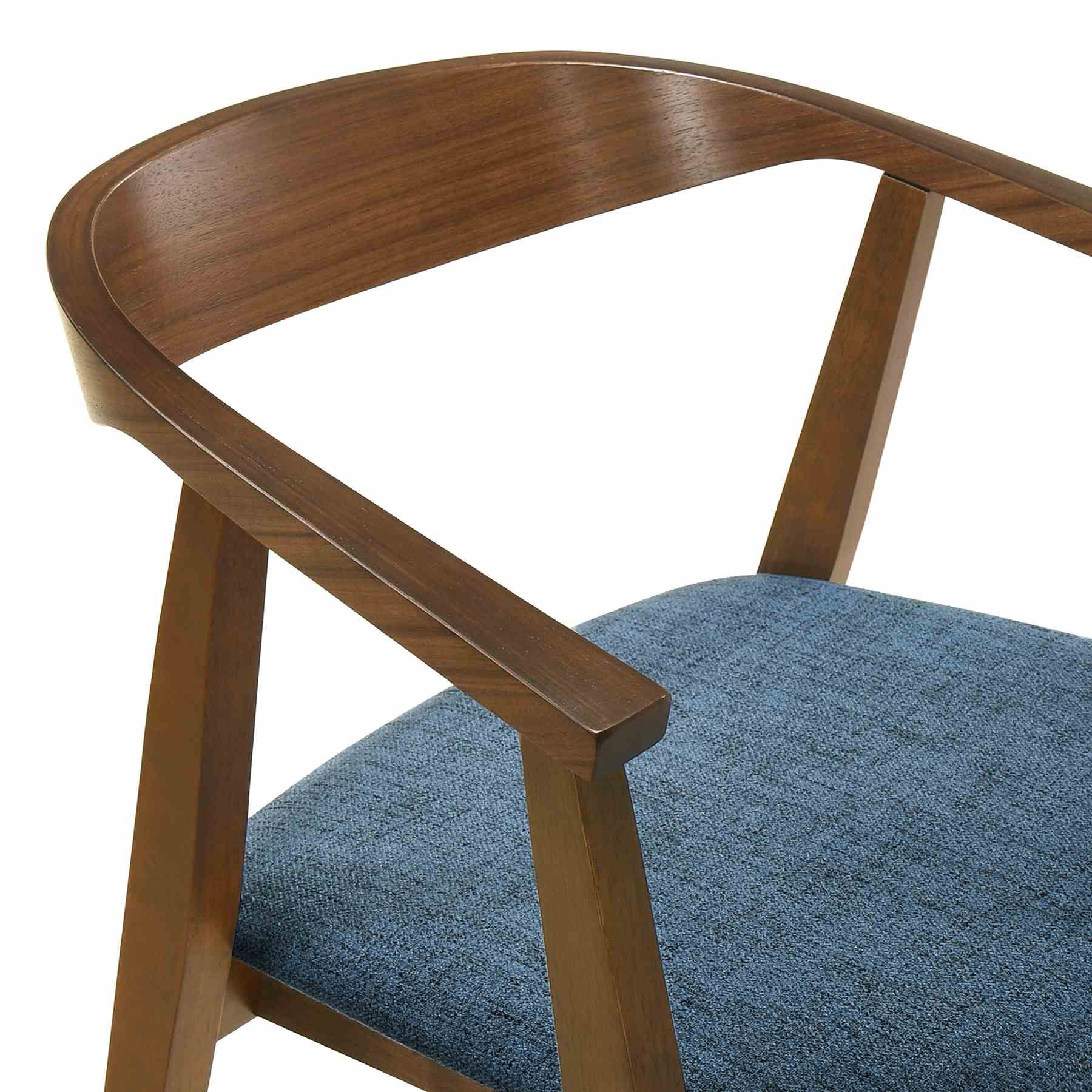 Santana 7 Piece Round Walnut Wood Dining Table Set with Blue Fabric - Image 6