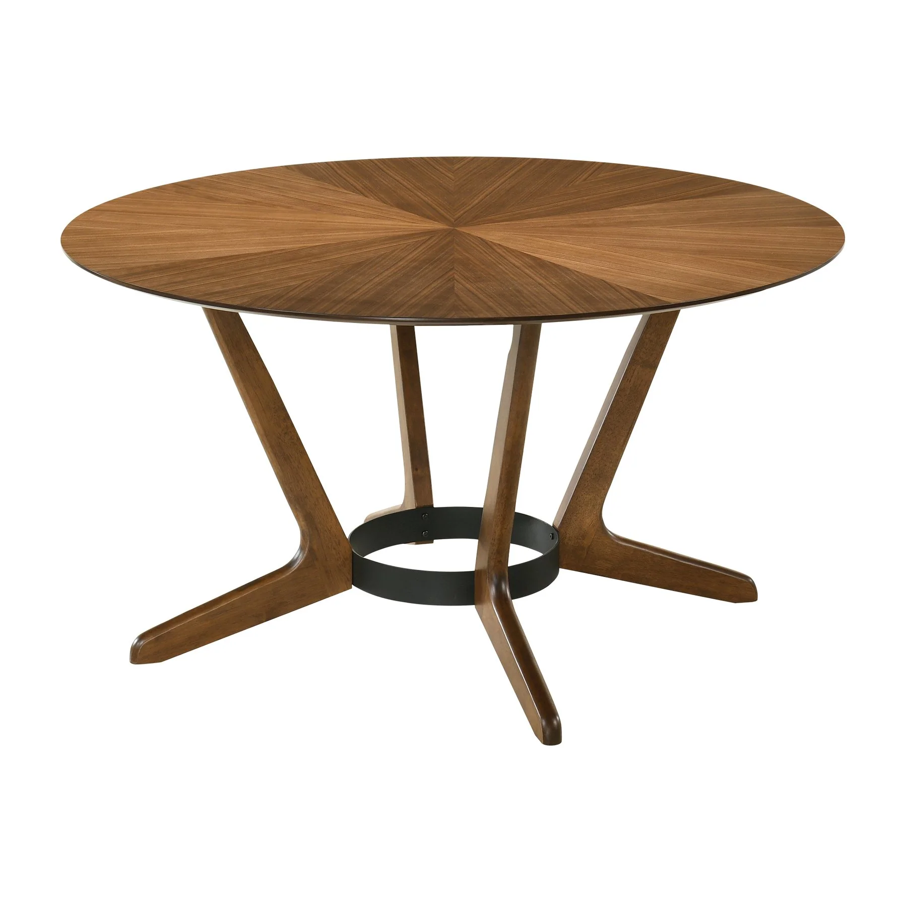 Santana 7 Piece Round Walnut Wood Dining Table Set with Charcoal Fabric - Image 4