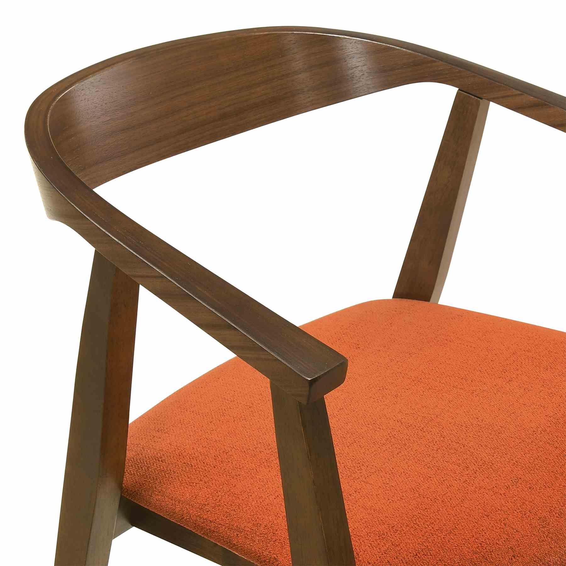 Santana 7 Piece Round Walnut Wood Dining Table Set with Orange Fabric - Image 6