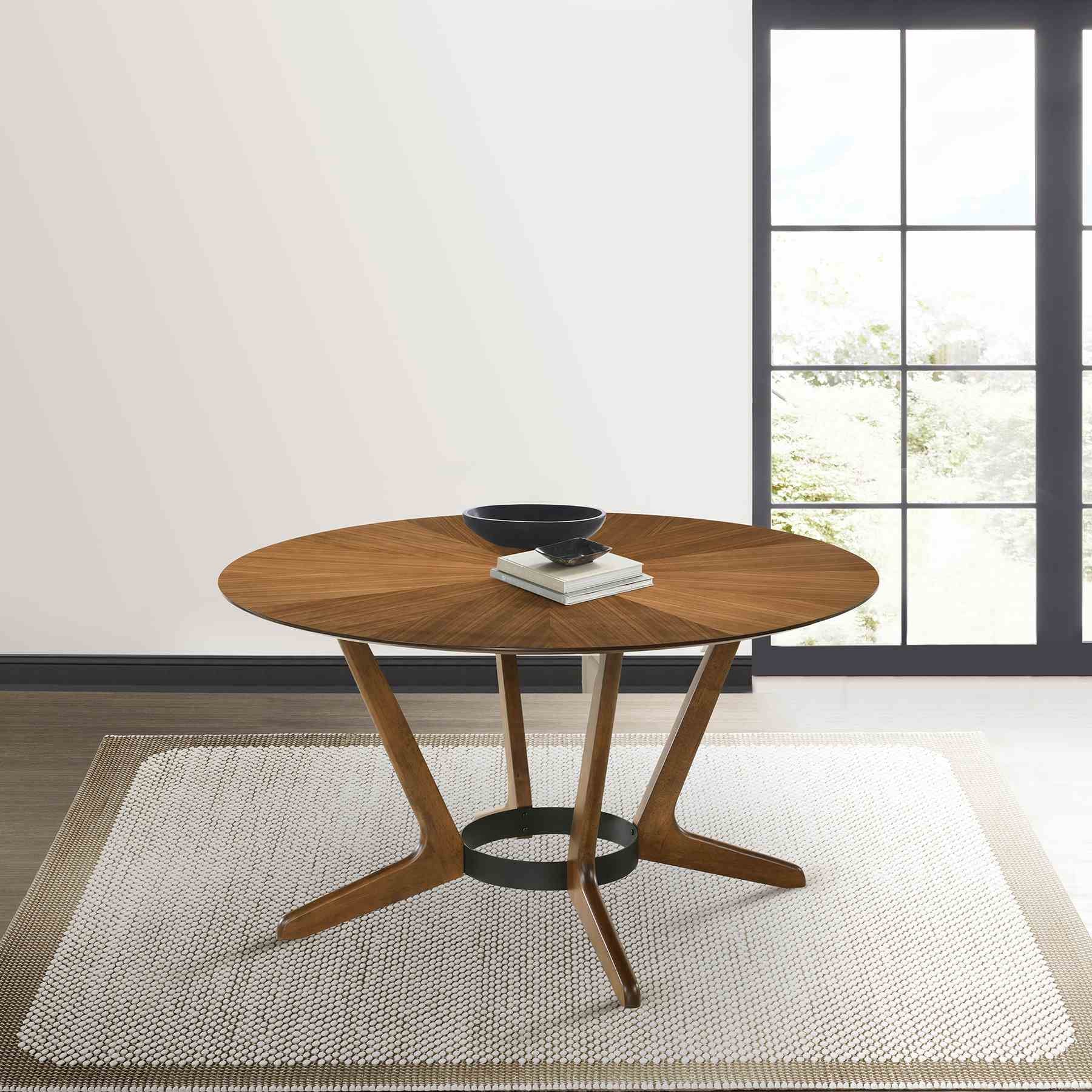 Santana Round Wood Dining Table in Walnut Finish - Image 6