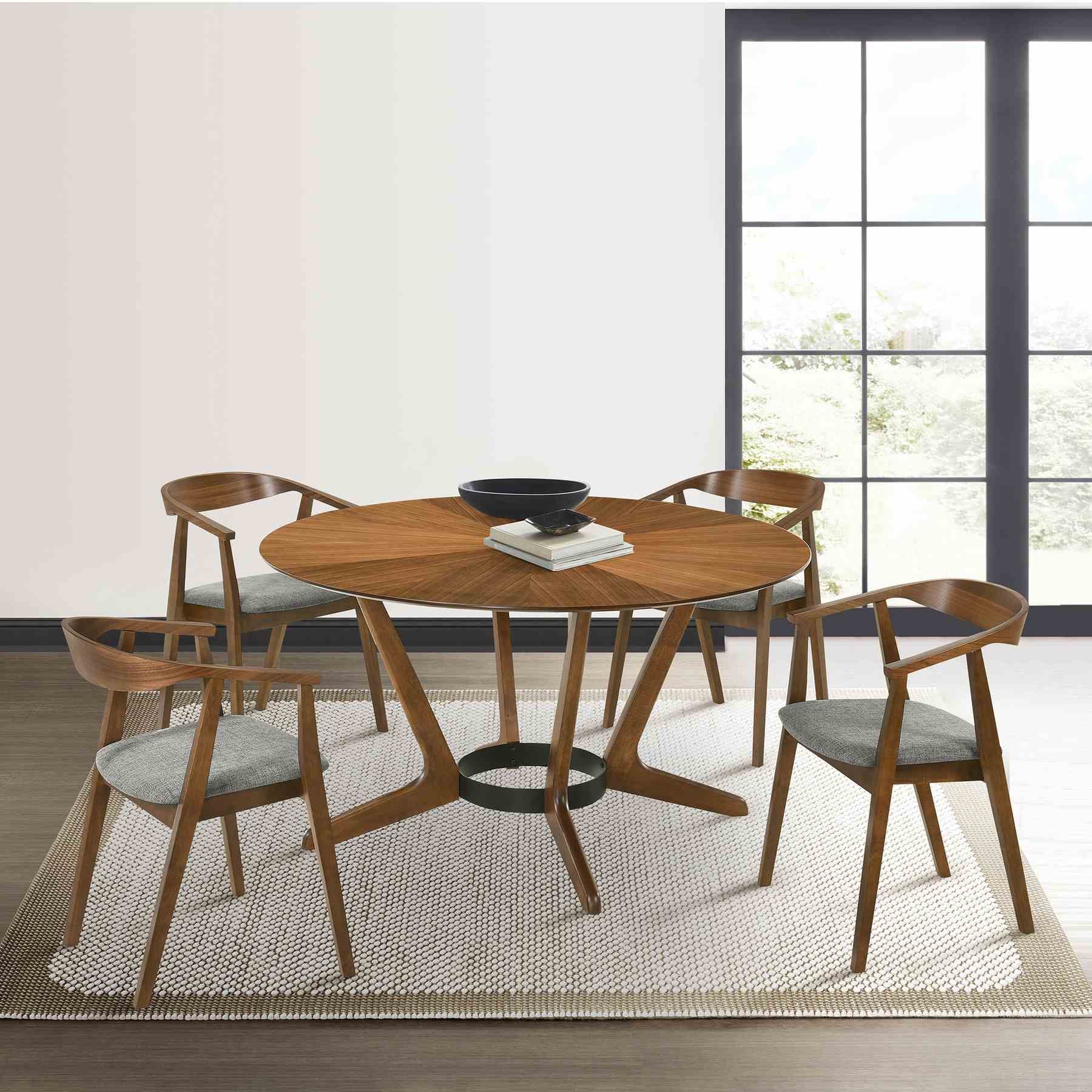 Santana Round Wood Dining Table in Walnut Finish - Image 7