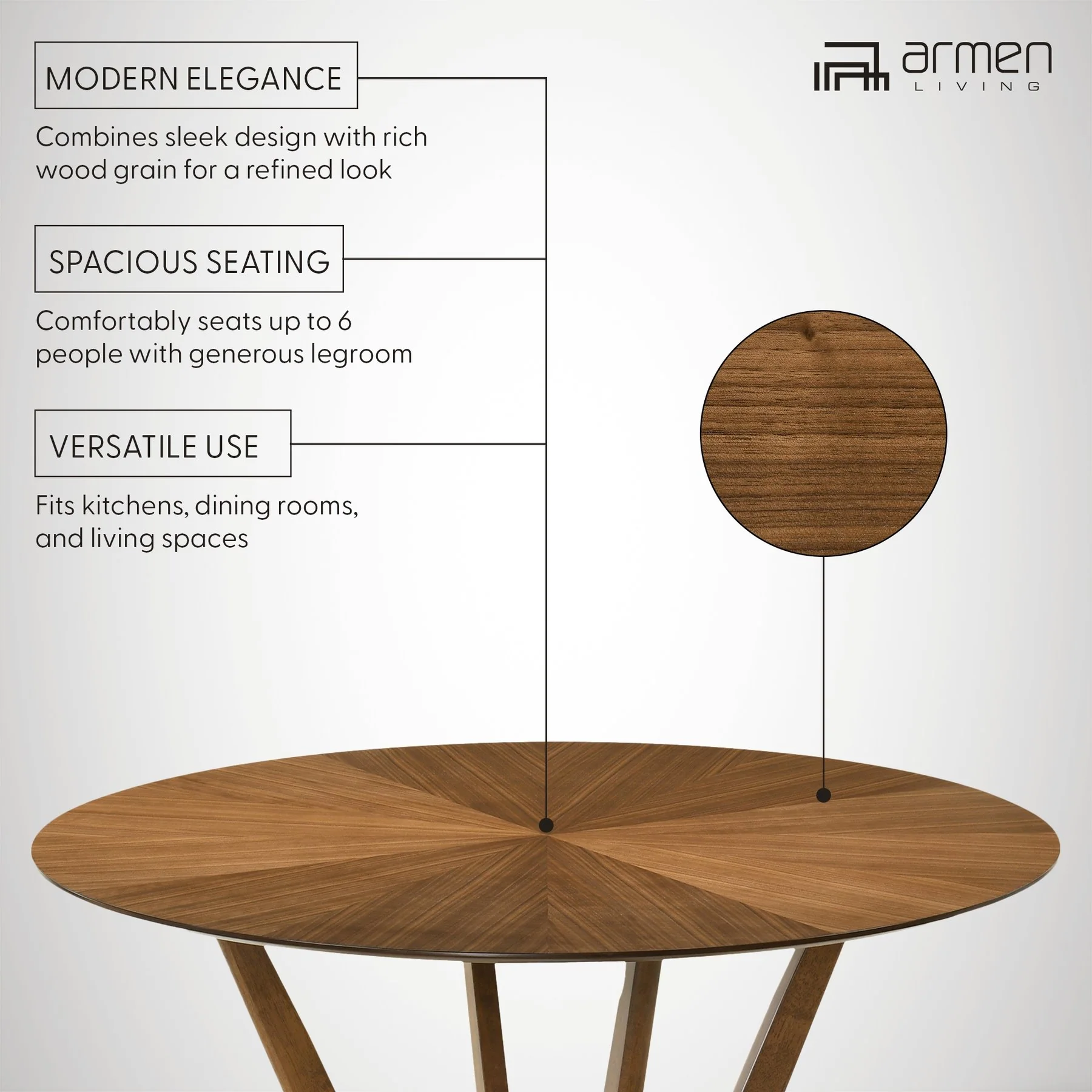Santana Round Wood Dining Table in Walnut Finish - Image 8