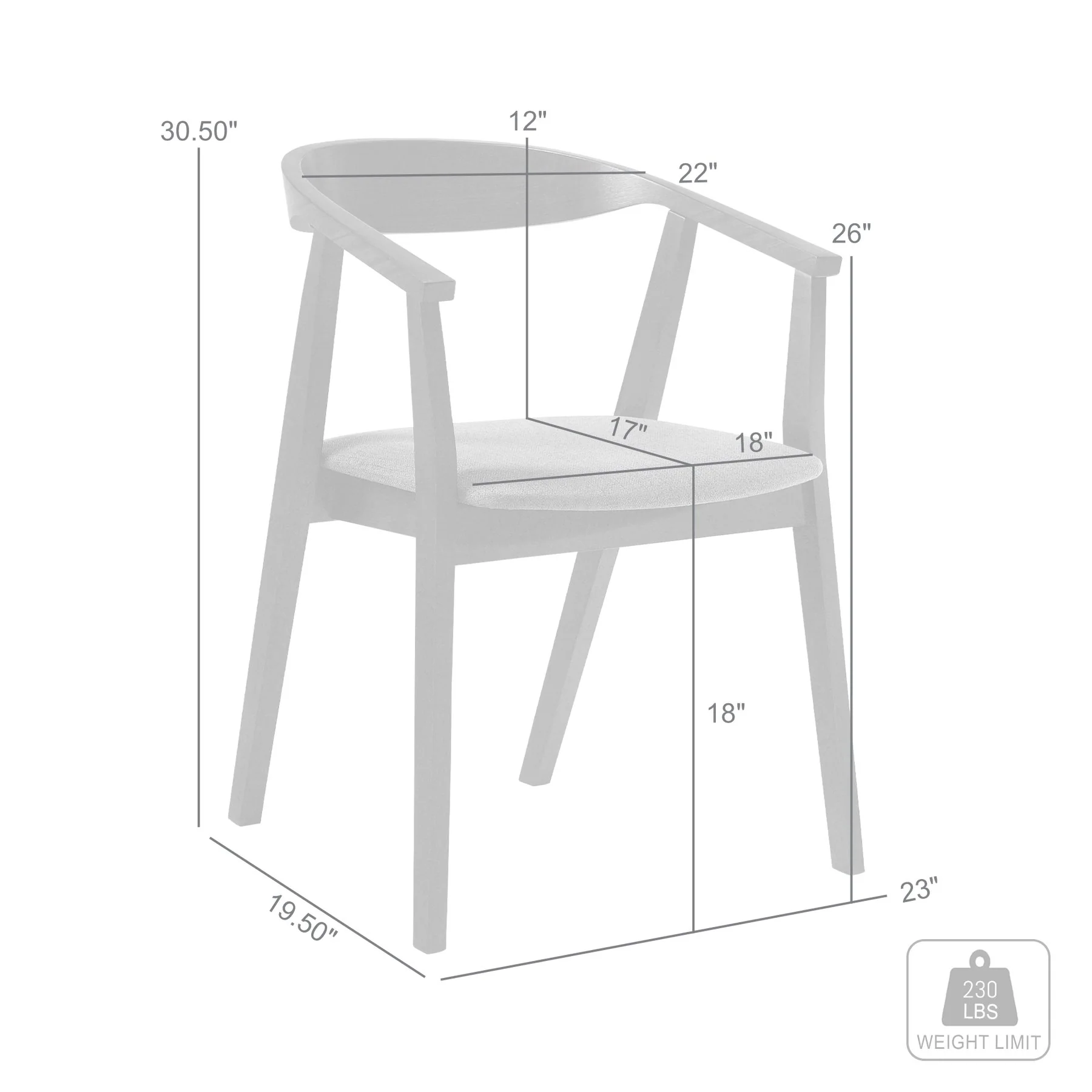 Santana Wood Dining Chair in Black Finish with Charcoal Fabric - Set of 2 - Image 7