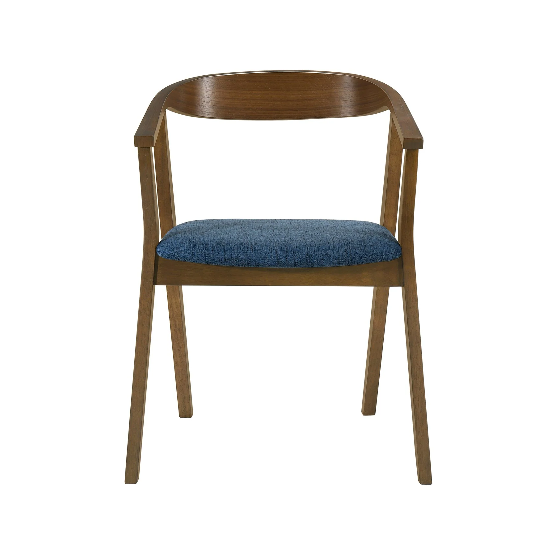 Santana Wood Dining Chair in Walnut Finish with Blue Fabric - Set of 2 - Image 3