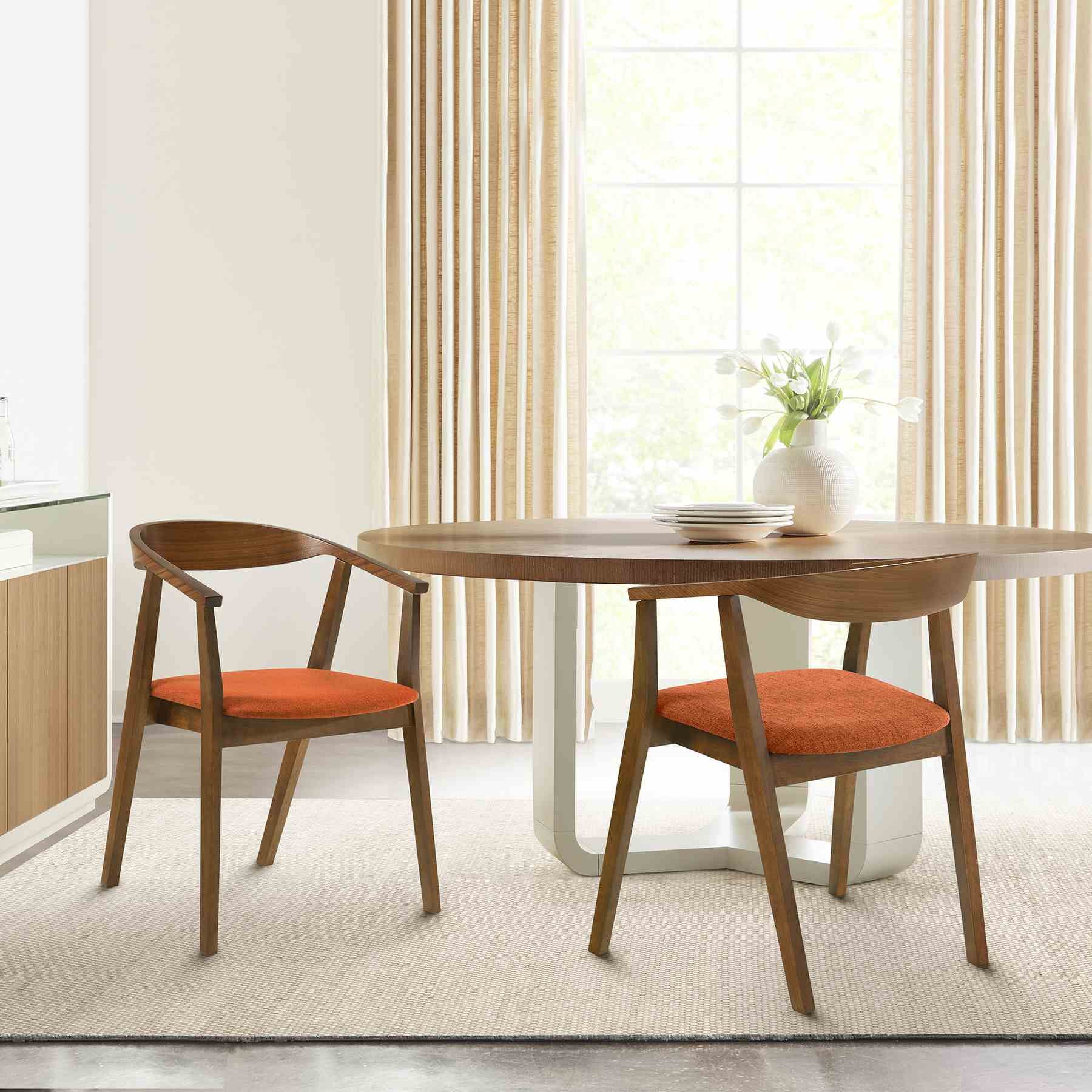 Santana Wood Dining Chair in Walnut Finish with Orange Fabric - Set of 2 - Image 8