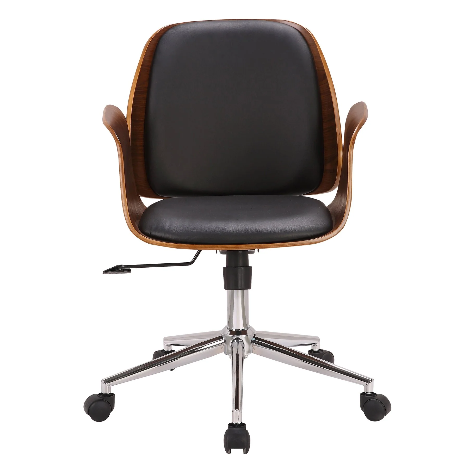 Santiago Mid-Century Office Chair in Black Faux Leather with Walnut Wood Finish - Image 2