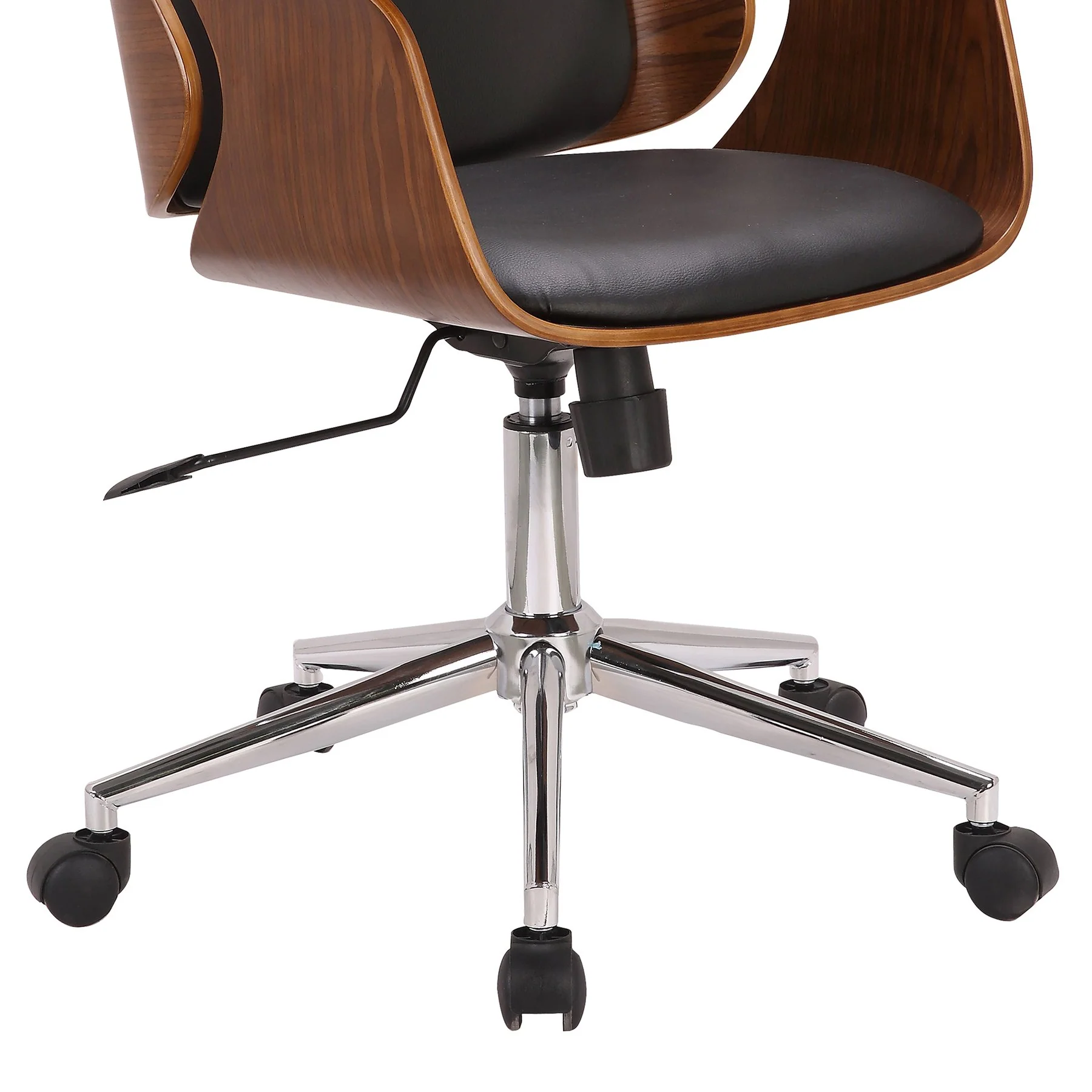 Santiago Mid-Century Office Chair in Black Faux Leather with Walnut Wood Finish - Image 6