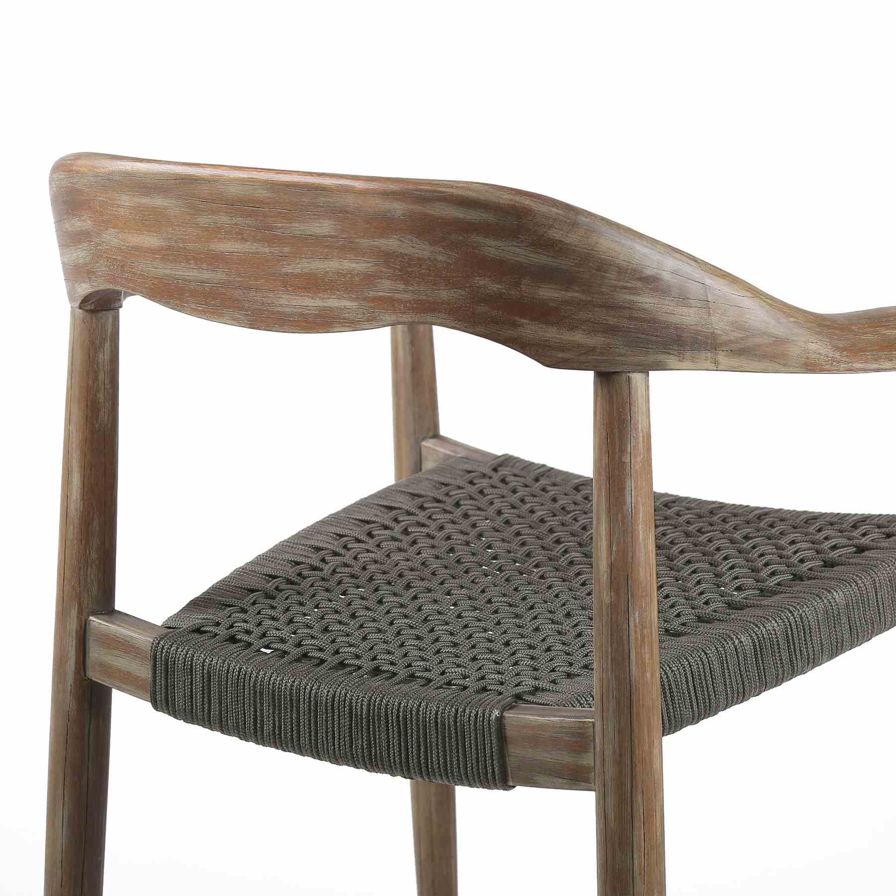 Santo Indoor Outdoor Stackable Dining Chair in Eucalyptus Wood with Charcoal Rope - Set of 2 - Image 5