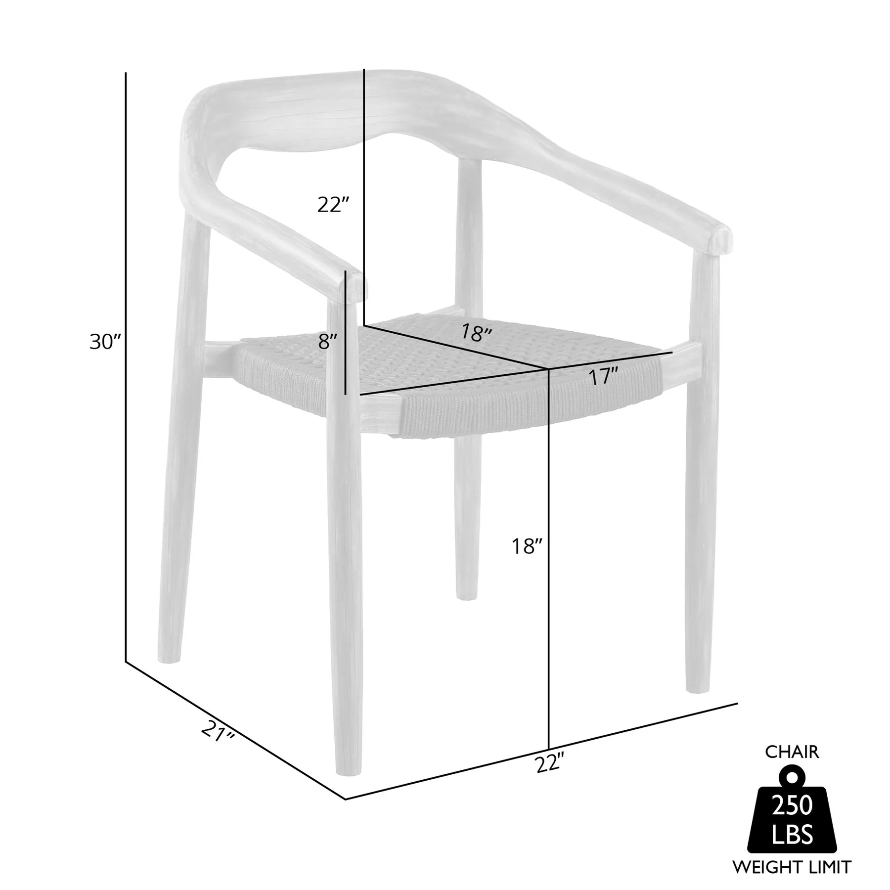 Santo Indoor Outdoor Stackable Dining Chair in Eucalyptus Wood with Charcoal Rope - Set of 2 - Image 7