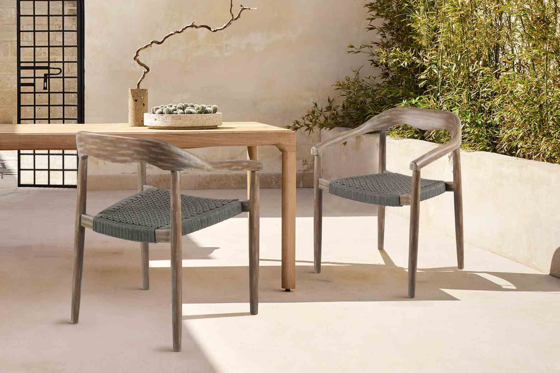 Santo Indoor Outdoor Stackable Dining Chair in Eucalyptus Wood with Charcoal Rope - Set of 2 - Image 8