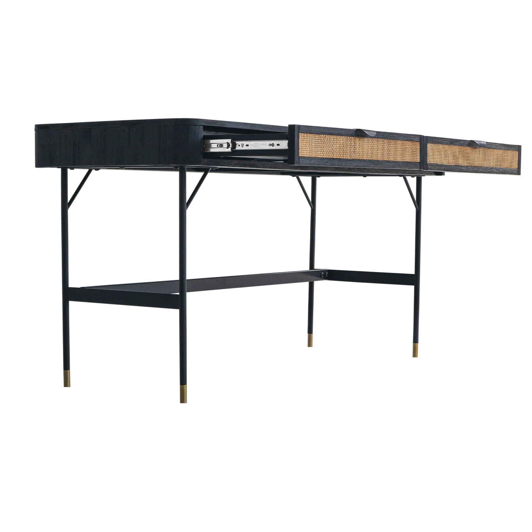 Saratoga 2 Drawer Desk in Black Acacia with Rattan - Image 3
