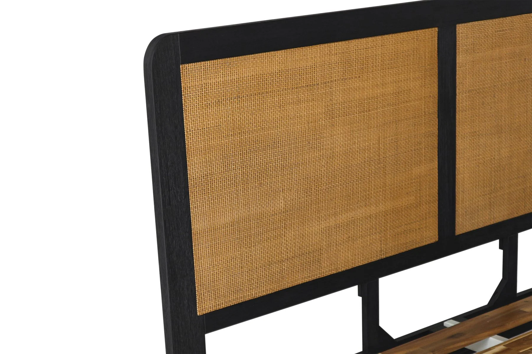 Saratoga 3 Piece King Bedroom Set in Black Acacia Wood and Rattan - Image 6