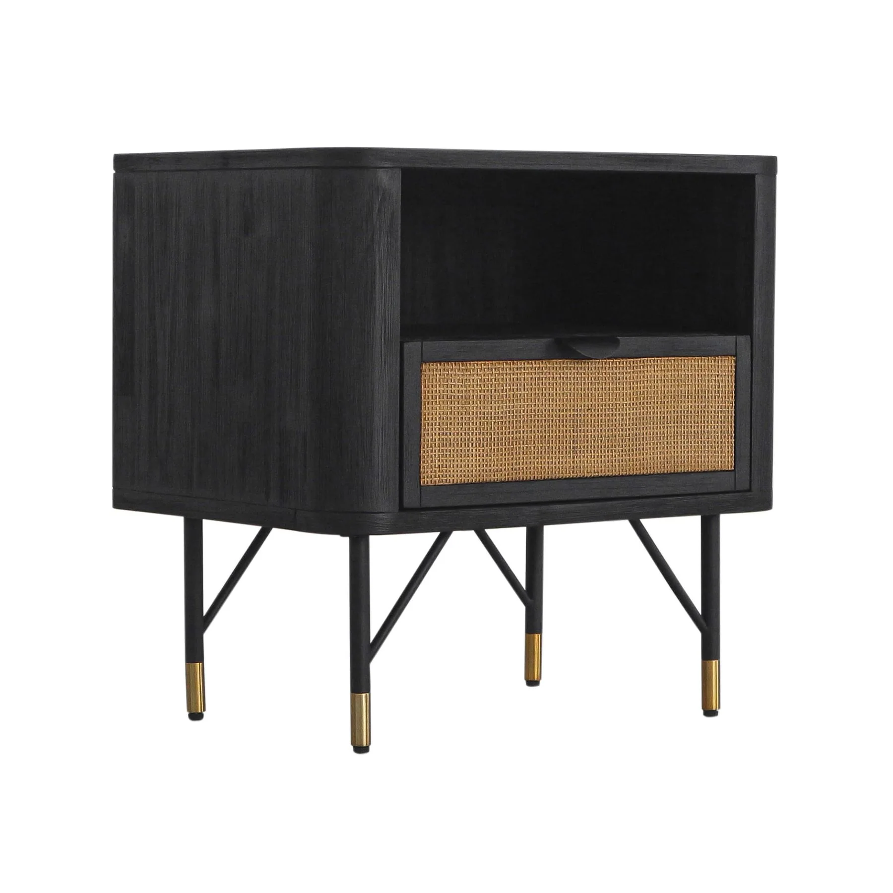 Saratoga 3 Piece Queen Bedroom Set in Black Acacia Wood and Rattan - Image 3