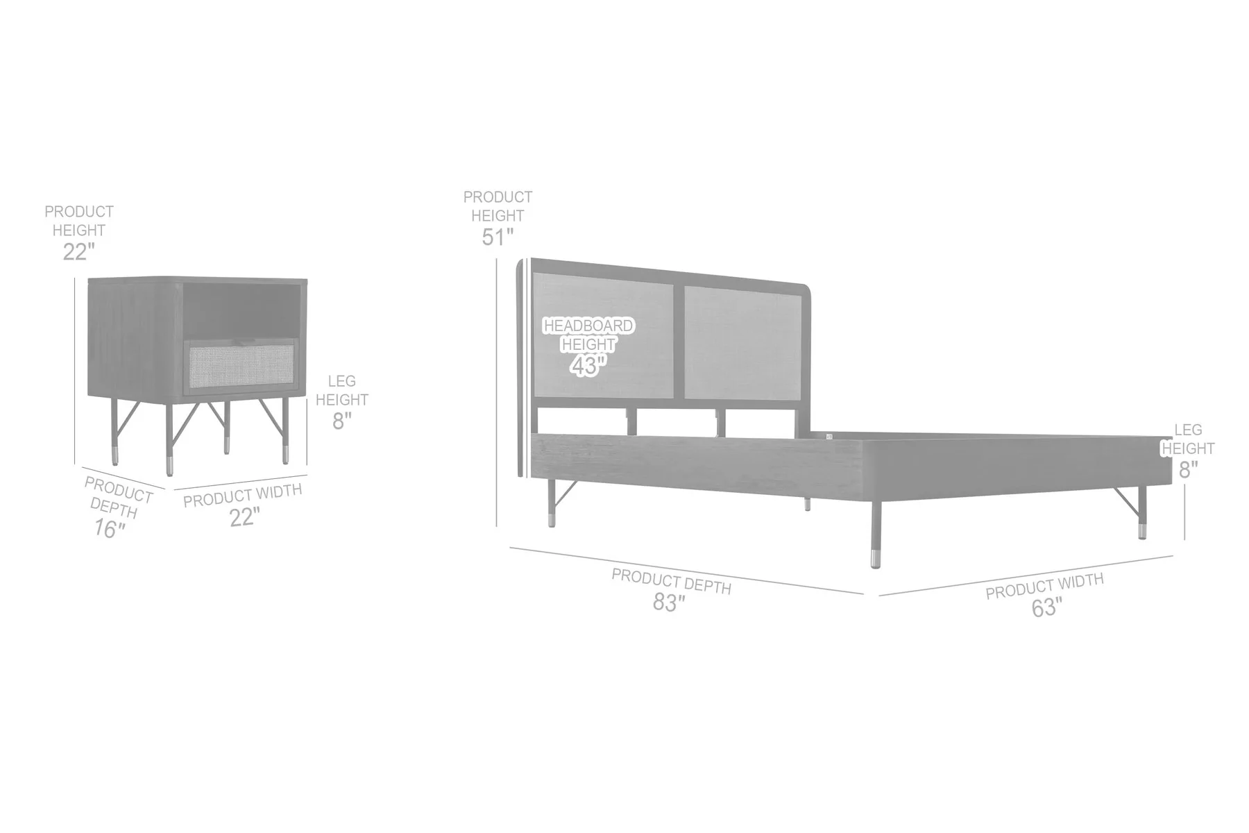 Saratoga 3 Piece Queen Bedroom Set in Black Acacia Wood and Rattan - Image 8