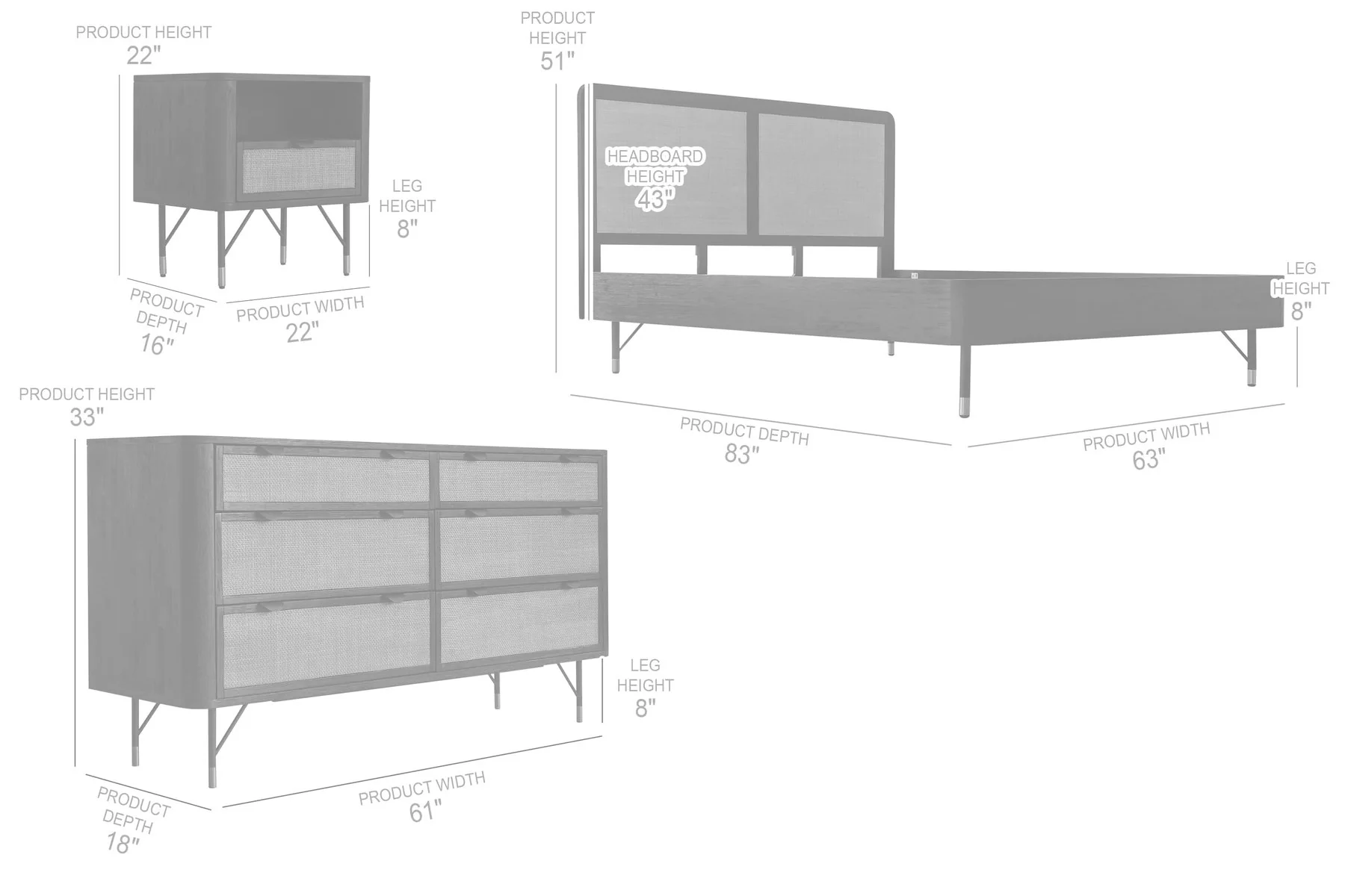 Saratoga 4 Piece Queen Bedroom Set in Black Acacia Wood and Rattan - Image 10