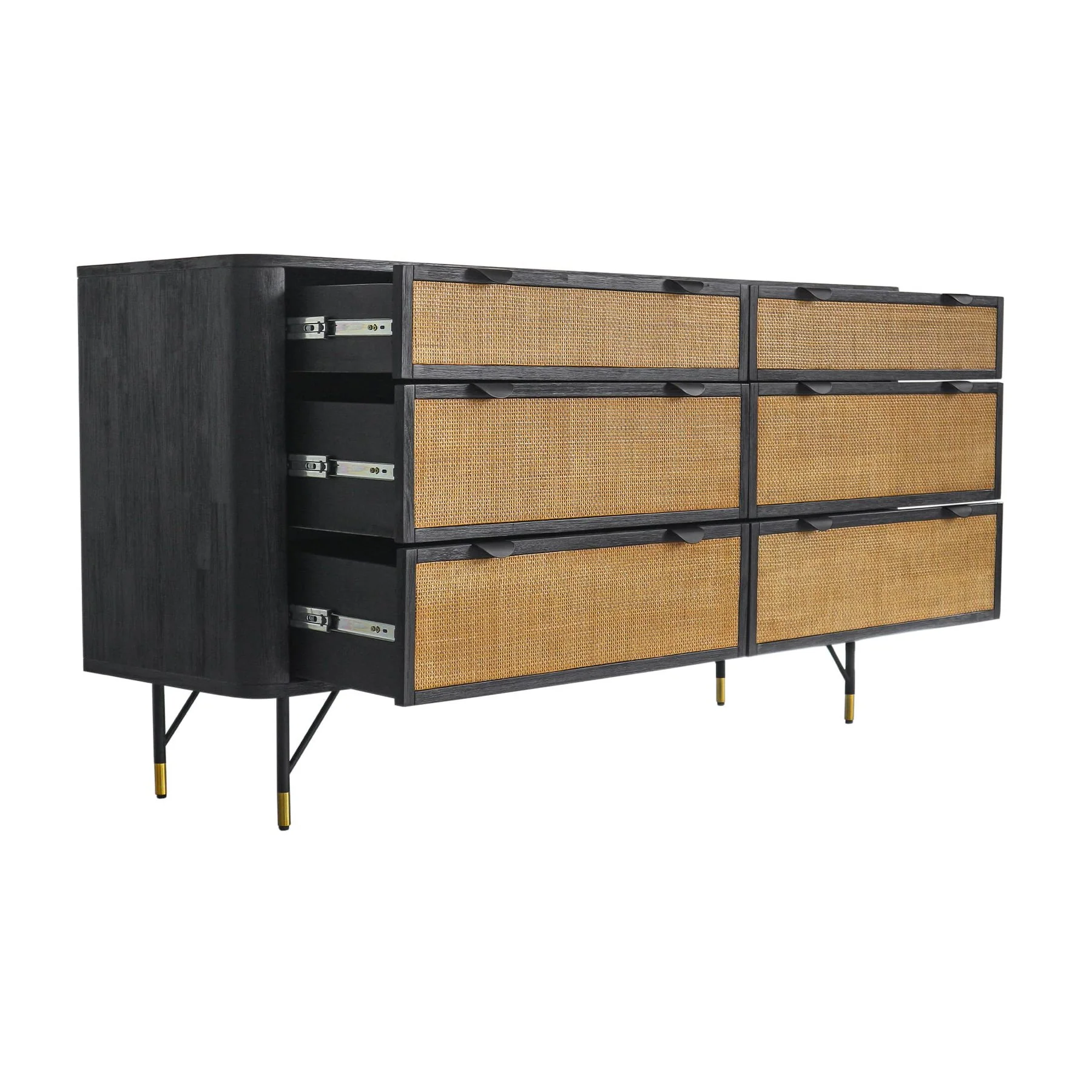 Saratoga 4 Piece Queen Bedroom Set in Black Acacia Wood and Rattan - Image 5