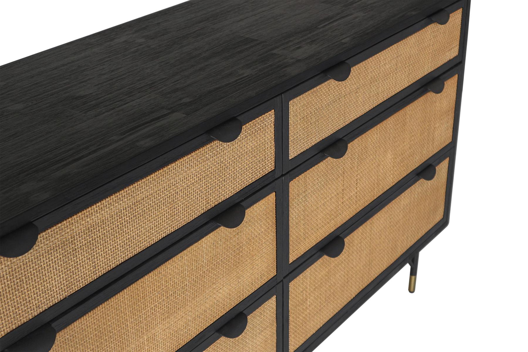 Saratoga 6 Drawer Dresser in Black Acacia with Rattan - Image 4