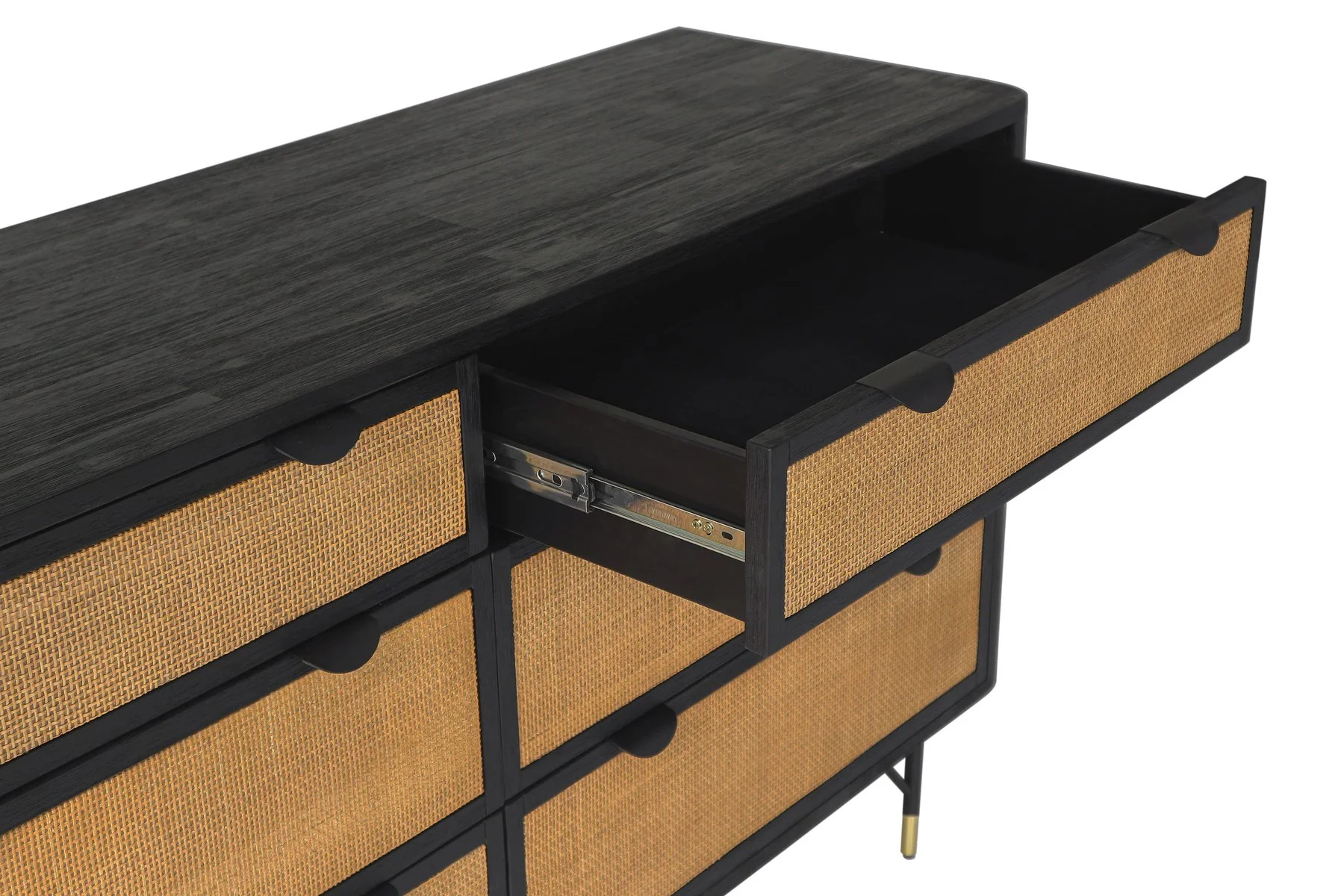 Saratoga 6 Drawer Dresser in Black Acacia with Rattan - Image 5
