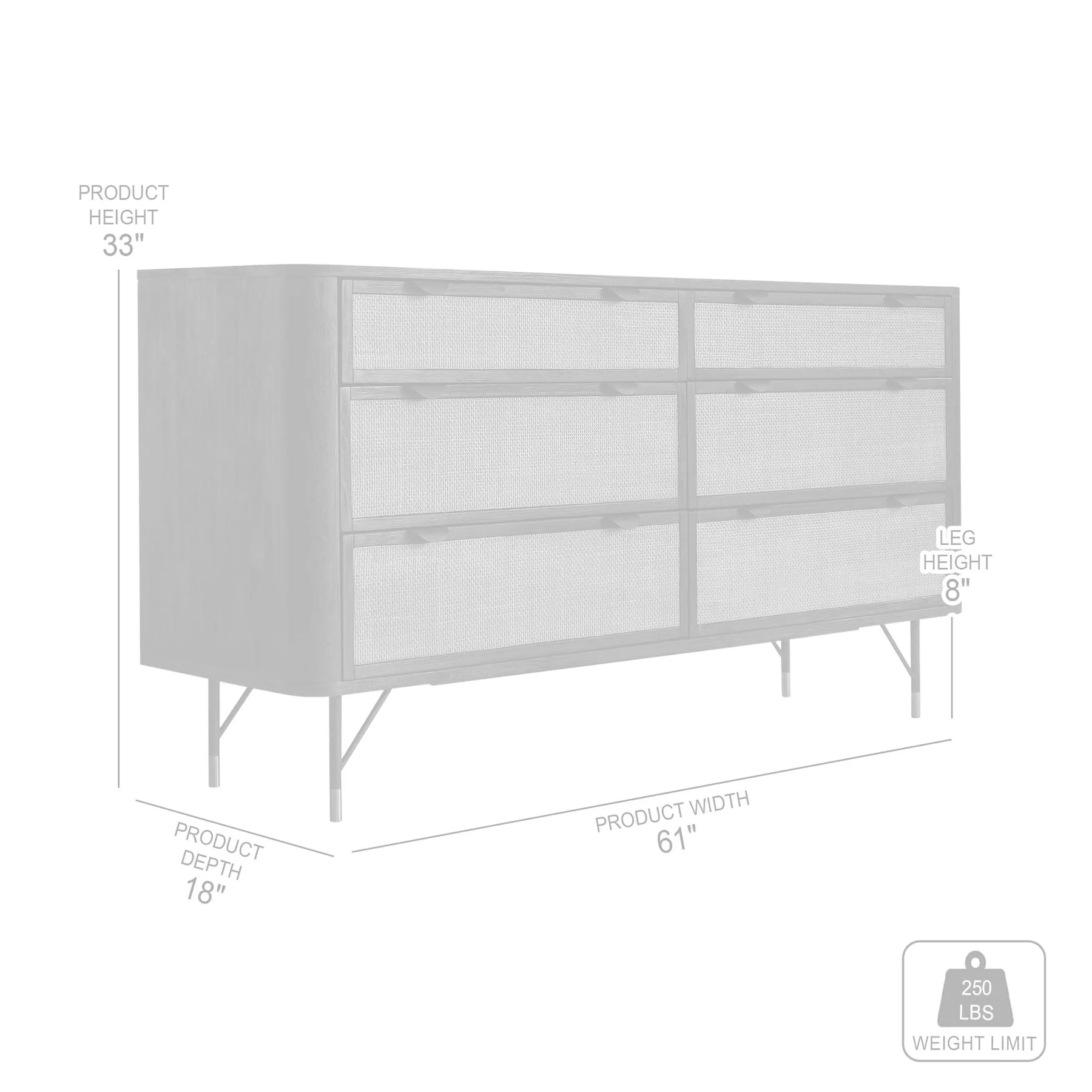 Saratoga 6 Drawer Dresser in Black Acacia with Rattan - Image 6