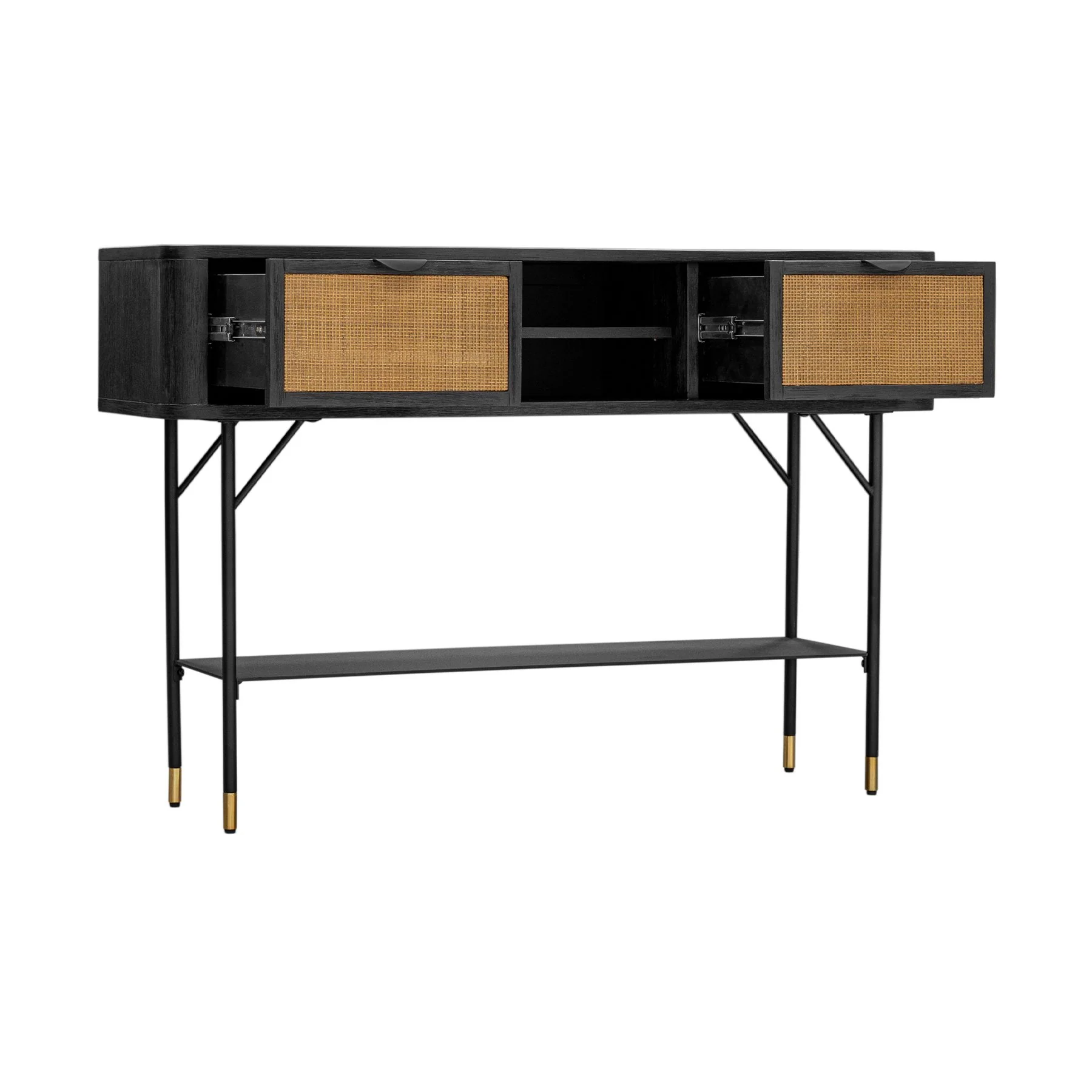 Saratoga Console Table in Black Acacia with Rattan - Image 2