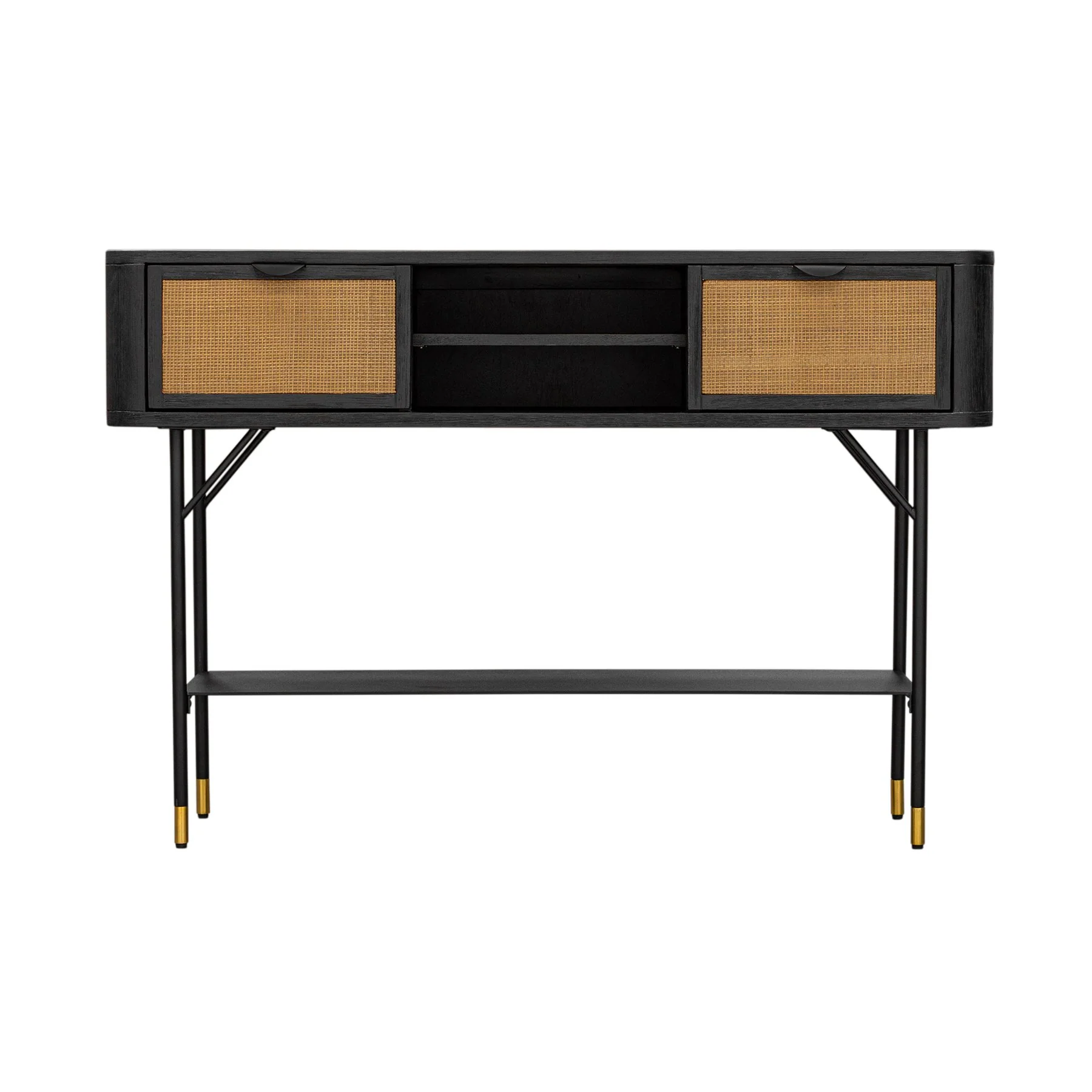 Saratoga Console Table in Black Acacia with Rattan - Image 3