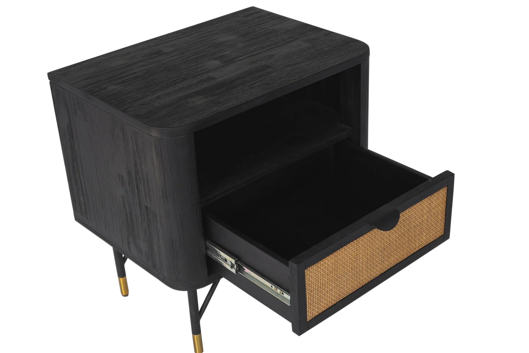 Saratoga Nightstand in Black Acacia with Rattan - Image 3