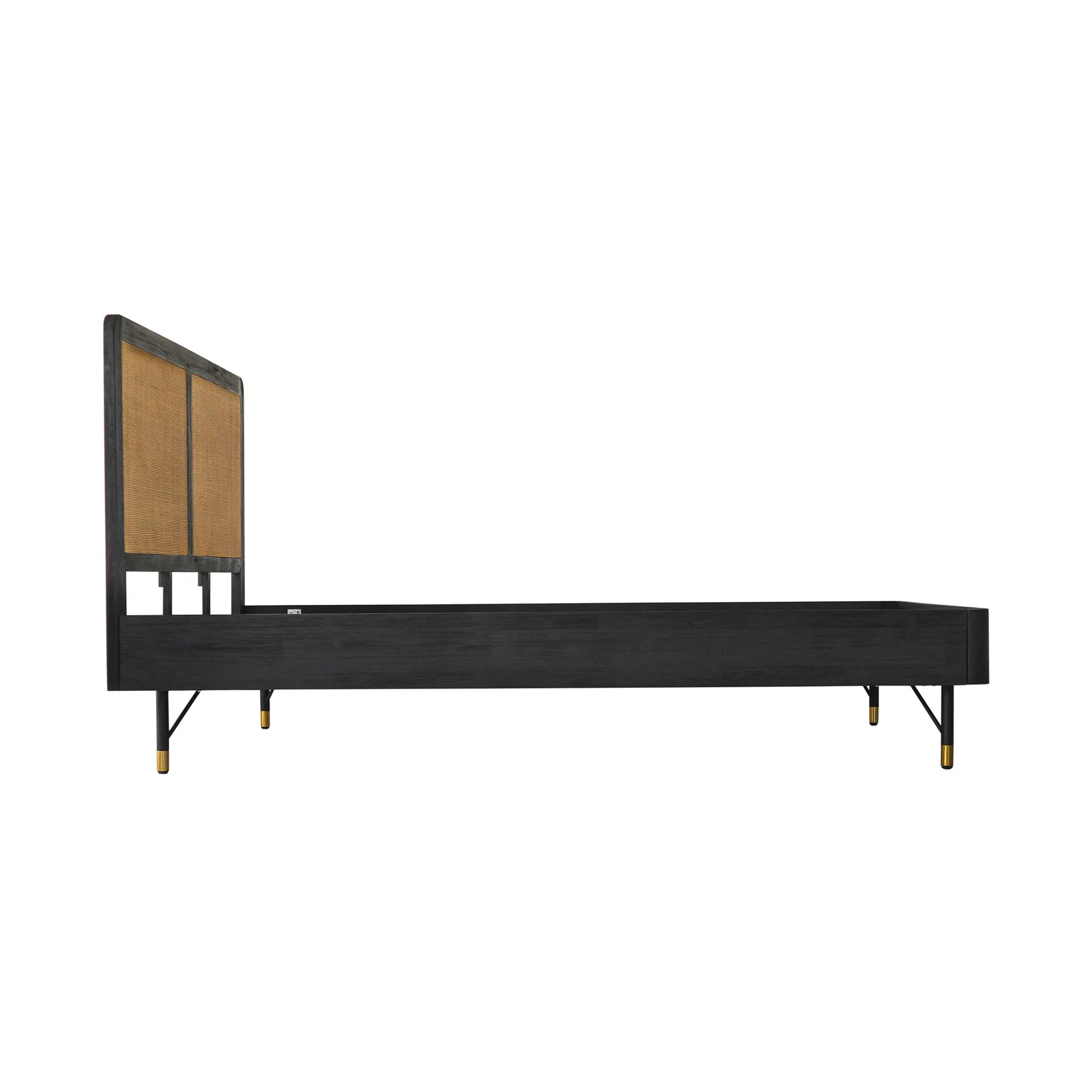 Saratoga Queen Platform Frame Bed in Black Acacia with Rattan Headboard - Image 3