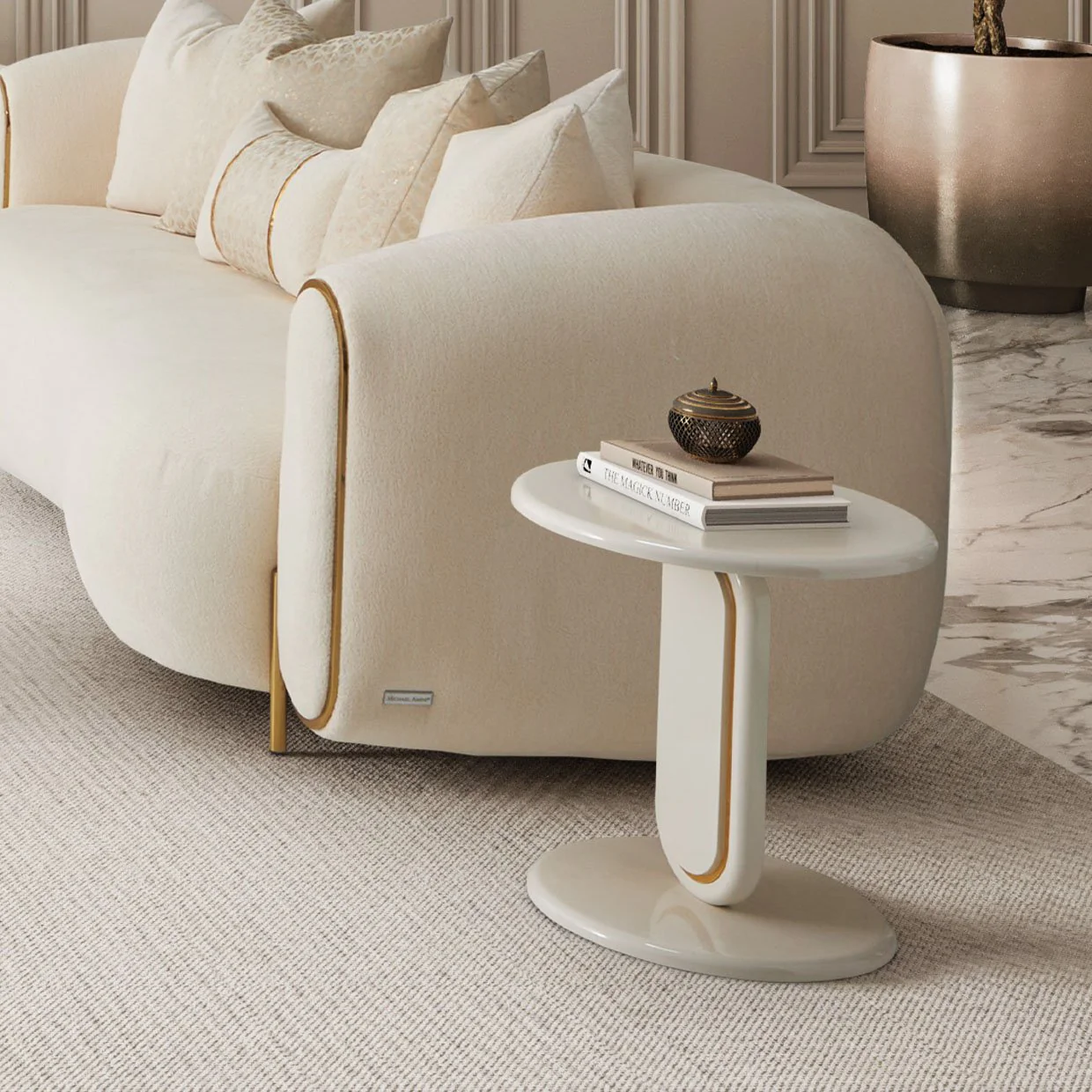 Sassani Accent Table - Pearl White/Gold - Image 9