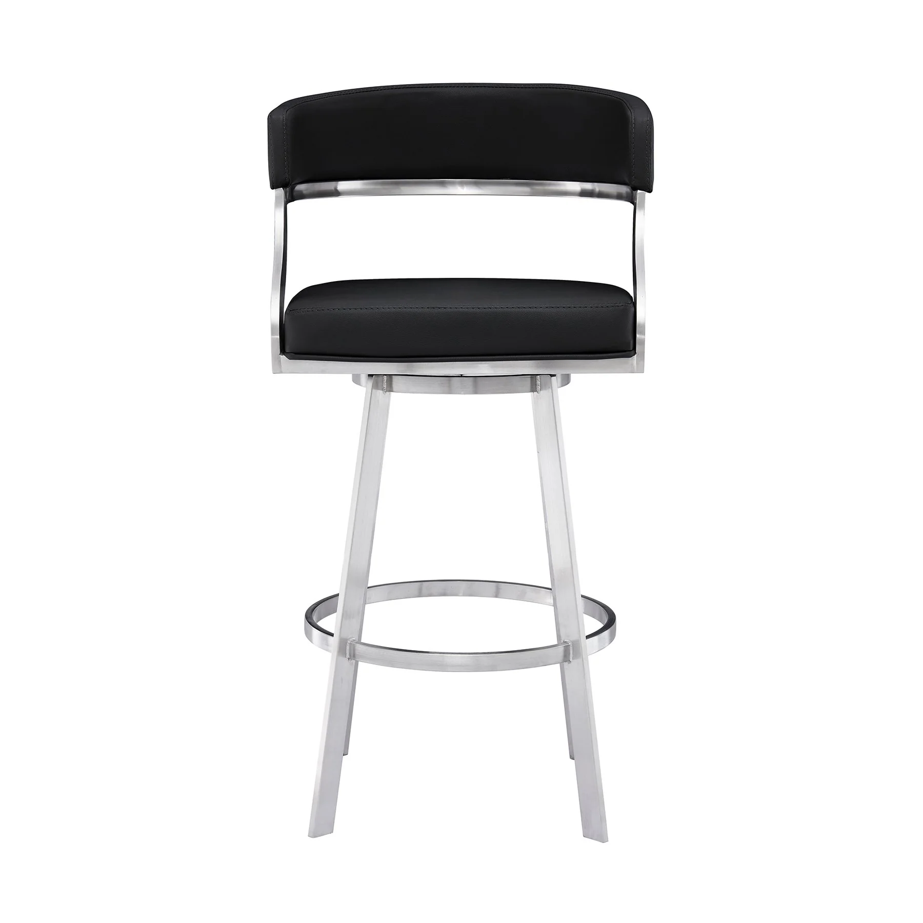 Saturn 26" Counter Height Swivel Black Faux Leather and Brushed Stainless Steel Bar Stool - Image 2