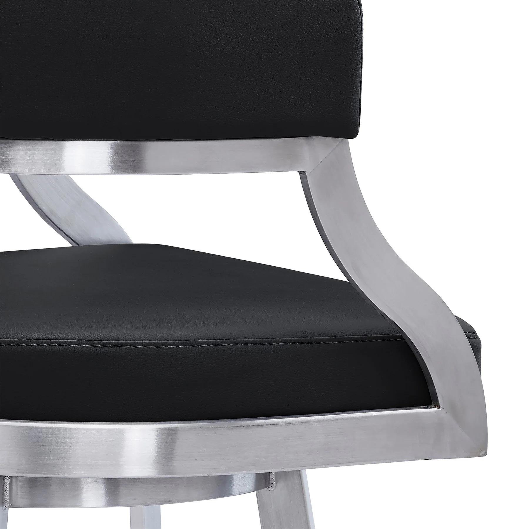 Saturn 26" Counter Height Swivel Black Faux Leather and Brushed Stainless Steel Bar Stool - Image 6
