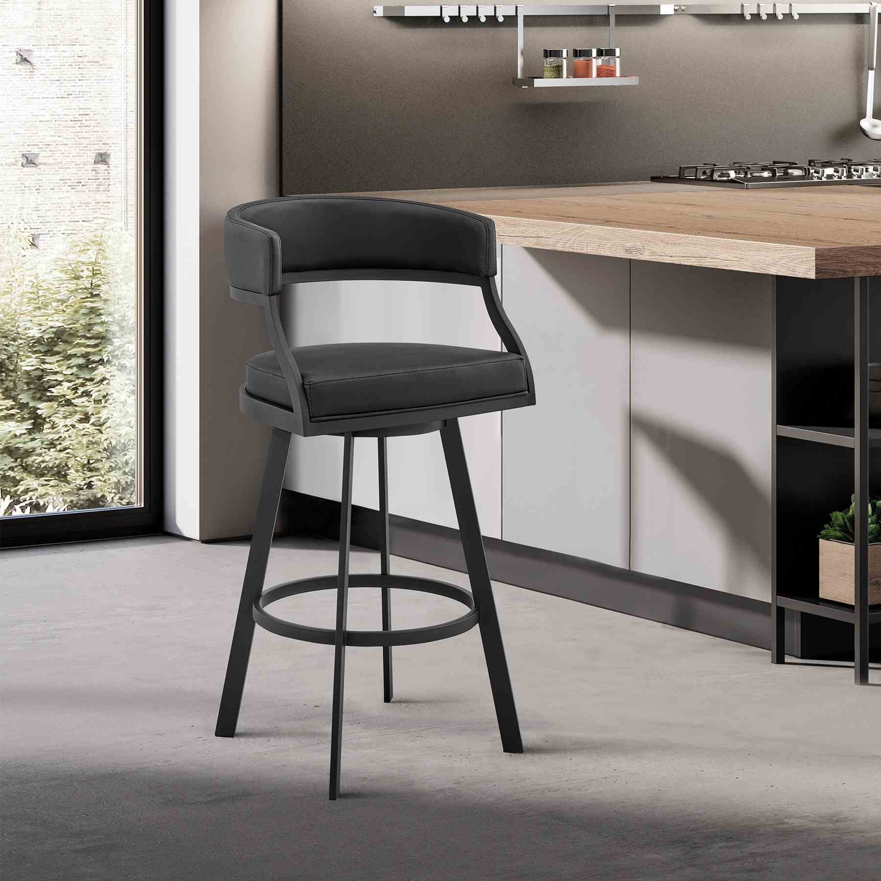 Saturn 26" Counter Height Swivel Black Faux Leather and Metal Bar Stool - Image 12
