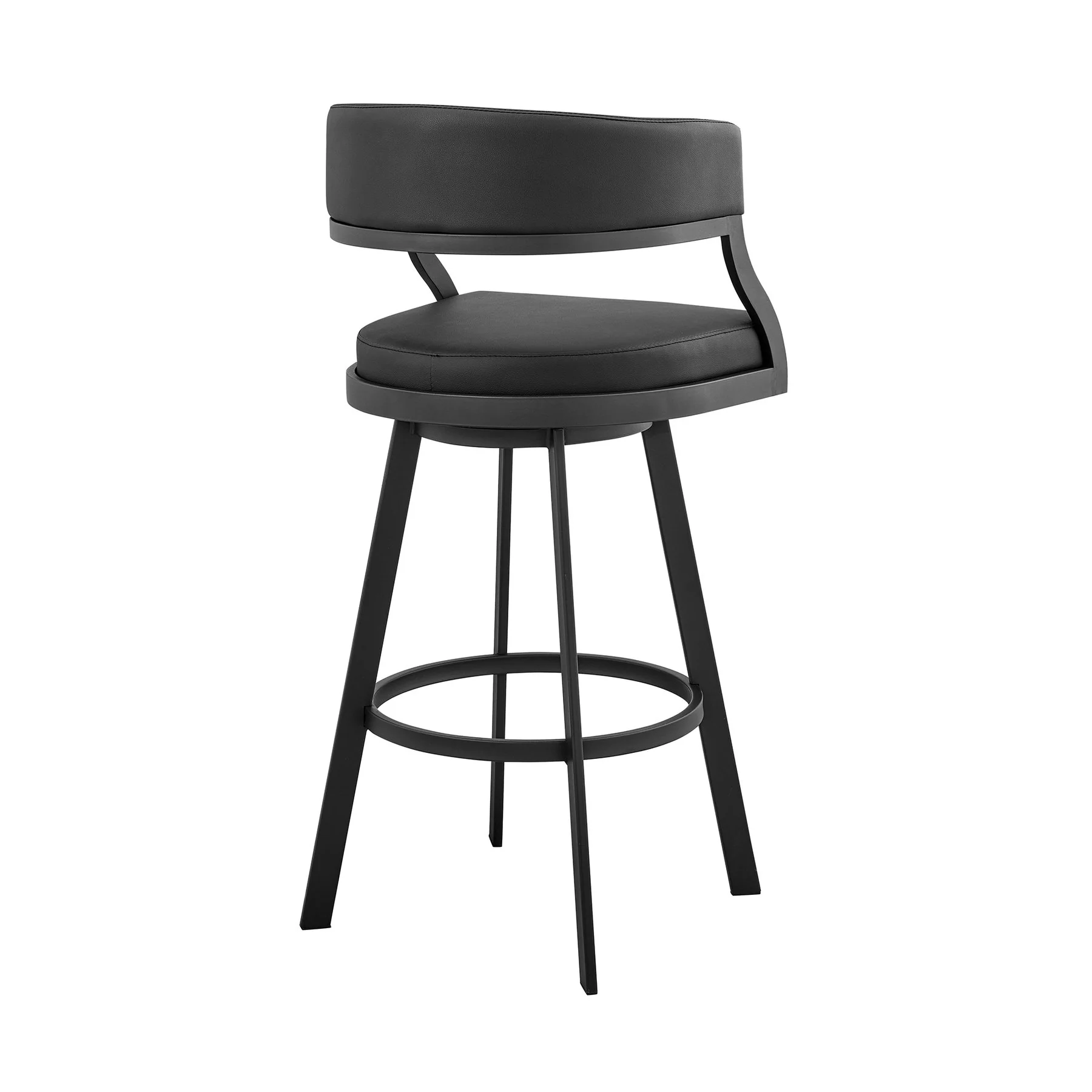 Saturn 26" Counter Height Swivel Black Faux Leather and Metal Bar Stool - Image 4