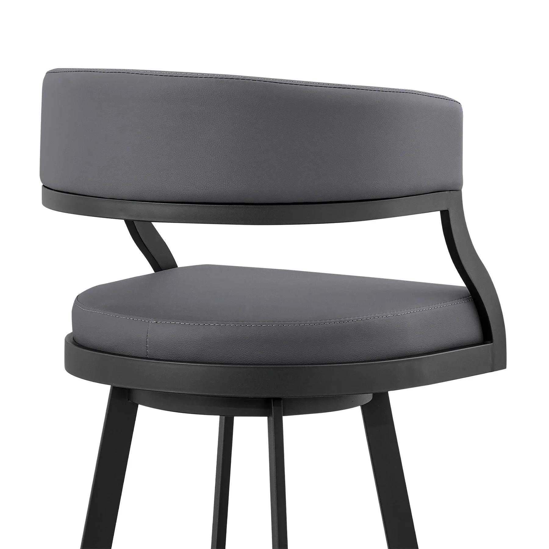 Saturn 26" Counter Height Swivel Gray Faux Leather and Black Metal Bar Stool - Image 7