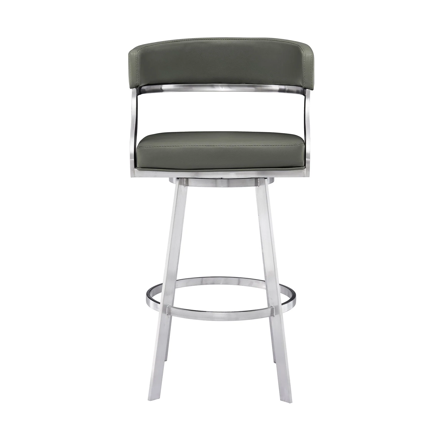 Saturn 26" Counter Height Swivel Gray Faux Leather and Brushed Stainless Steel Bar Stool - Image 2