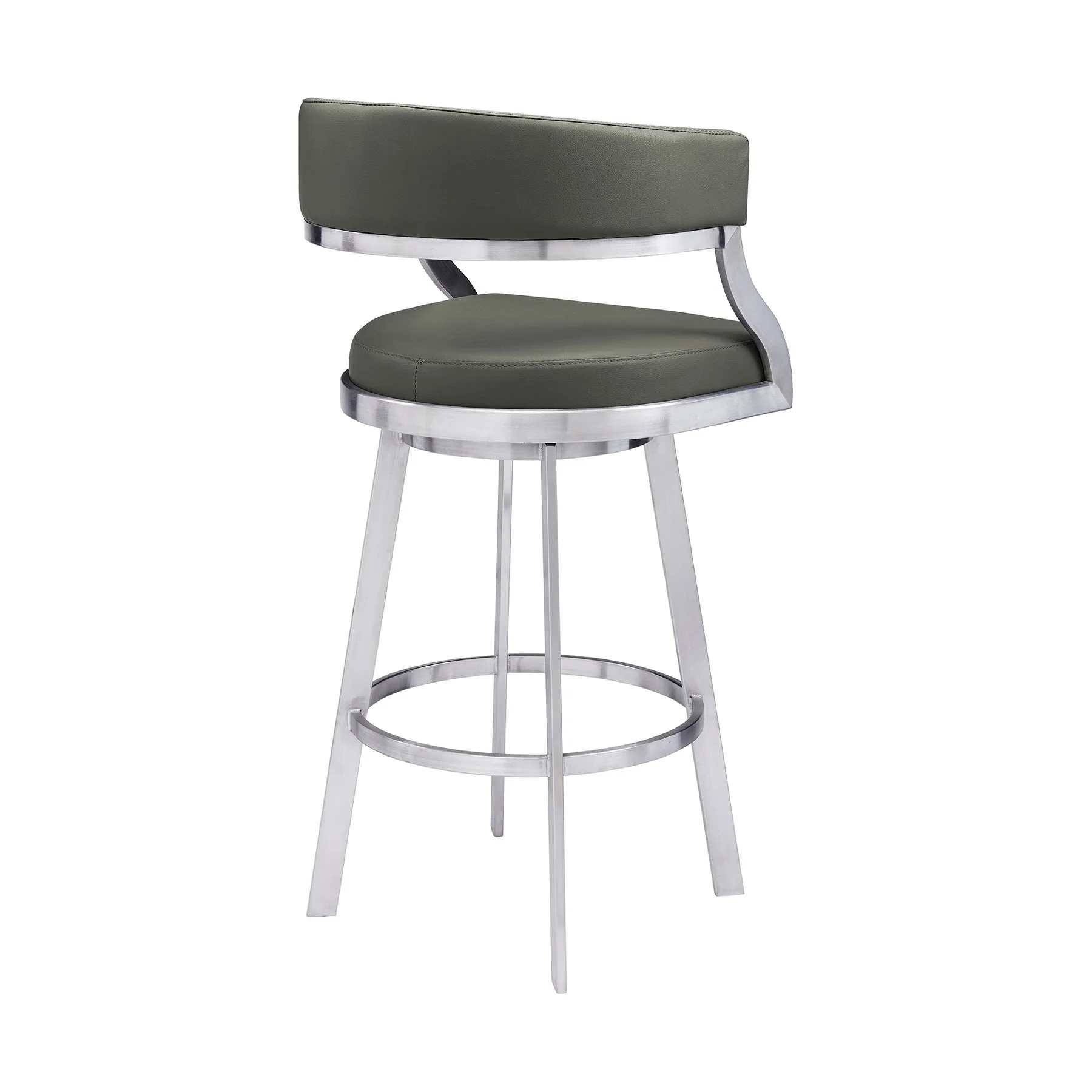 Saturn 26" Counter Height Swivel Gray Faux Leather and Brushed Stainless Steel Bar Stool - Image 3