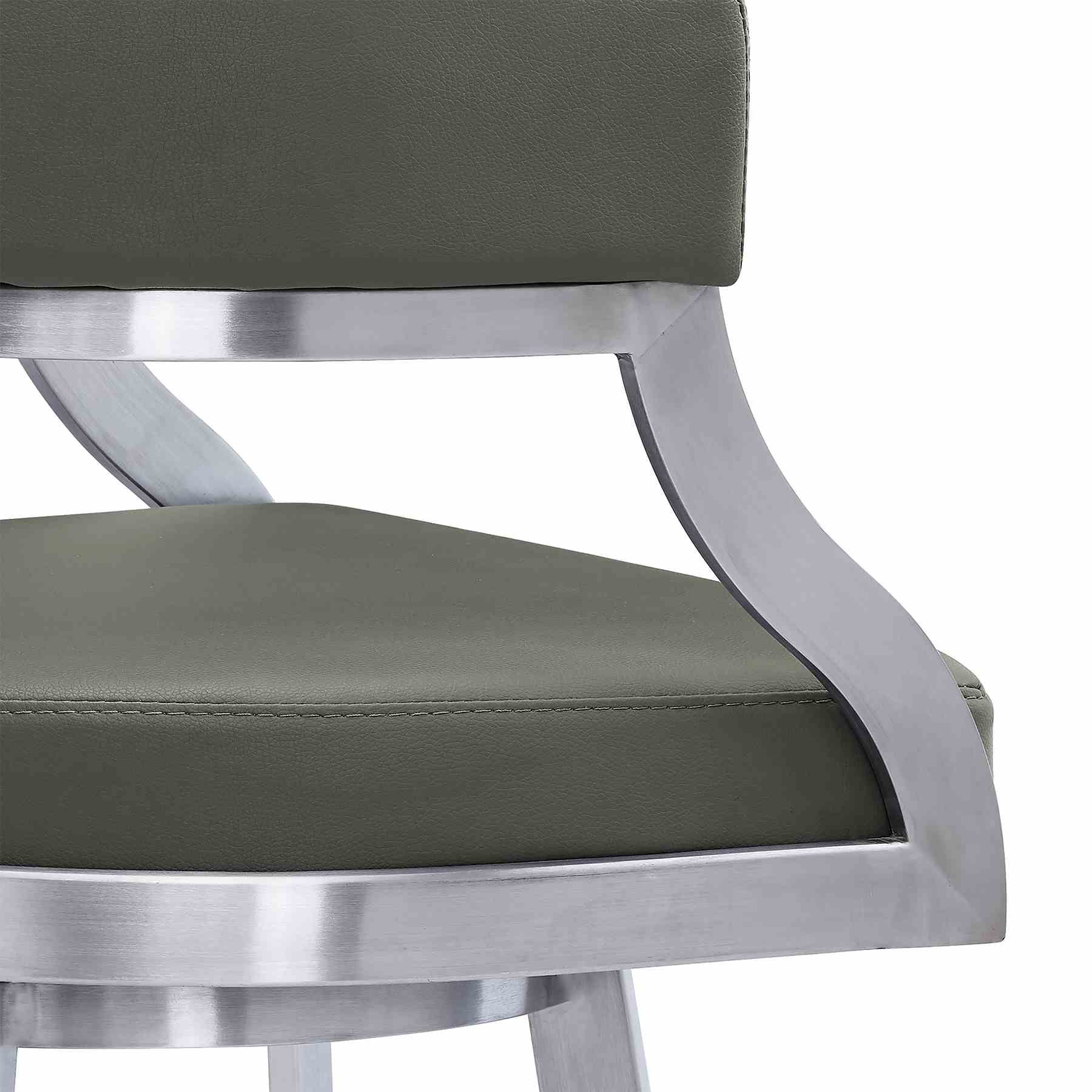 Saturn 26" Counter Height Swivel Gray Faux Leather and Brushed Stainless Steel Bar Stool - Image 6
