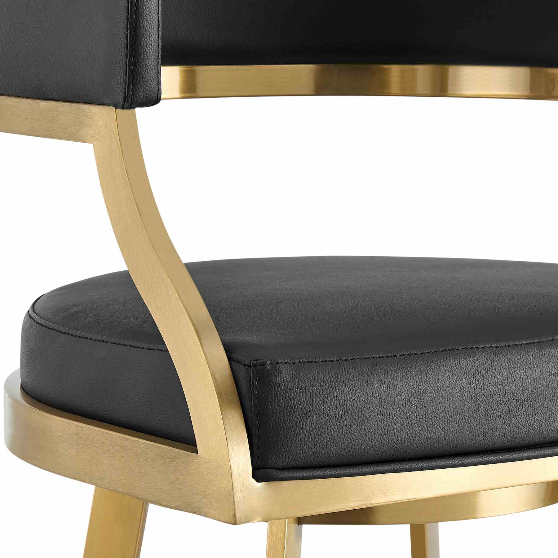 Saturn 26" Swivel Counter Stool with Gold Brushed Stainless Steel and Black Faux Leather - Image 6