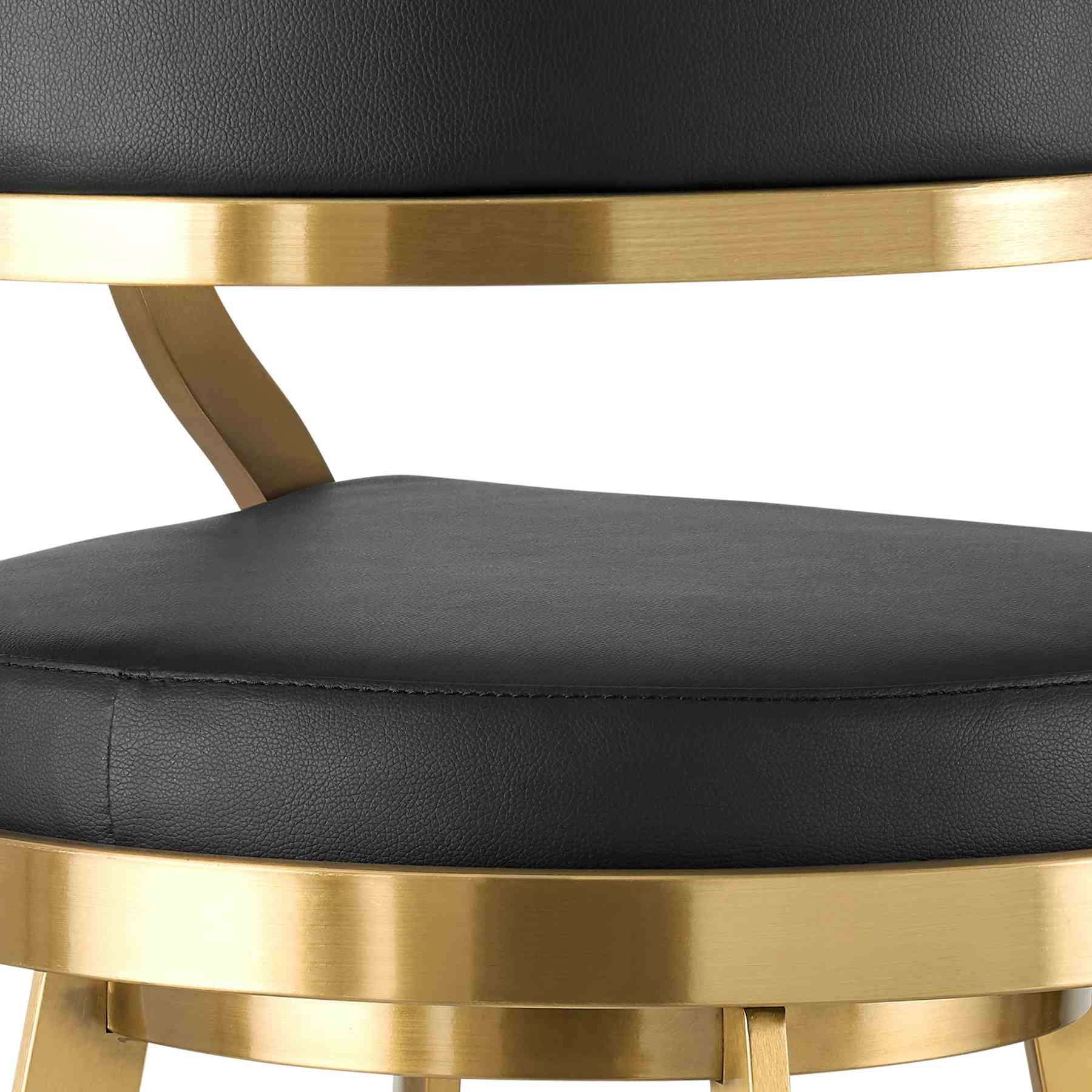 Saturn 26" Swivel Counter Stool with Gold Brushed Stainless Steel and Black Faux Leather - Image 7