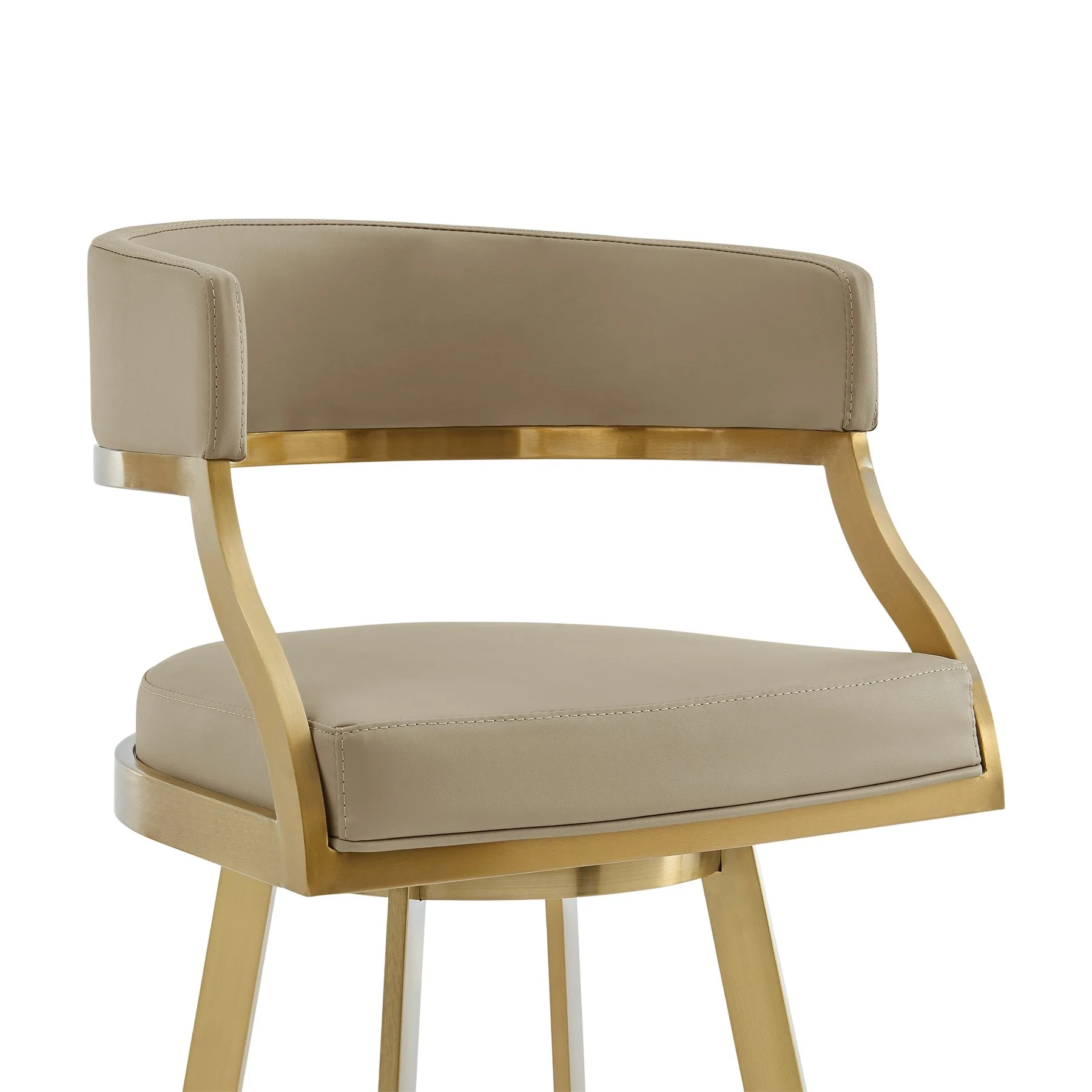 Saturn 26" Swivel Counter Stool with Gold Brushed Stainless Steel and Light Sand Faux Leather - Image 4