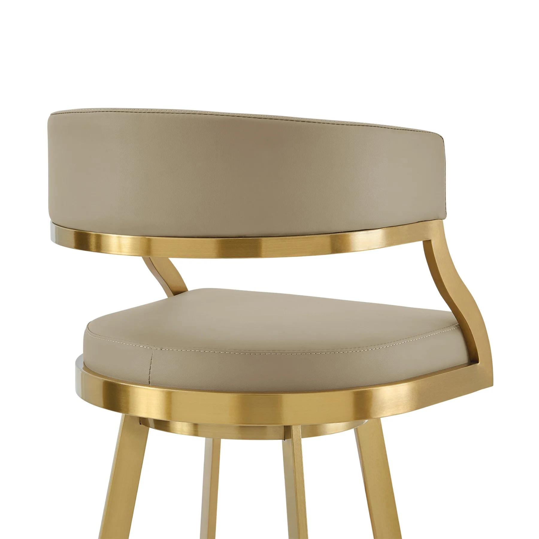 Saturn 26" Swivel Counter Stool with Gold Brushed Stainless Steel and Light Sand Faux Leather - Image 5