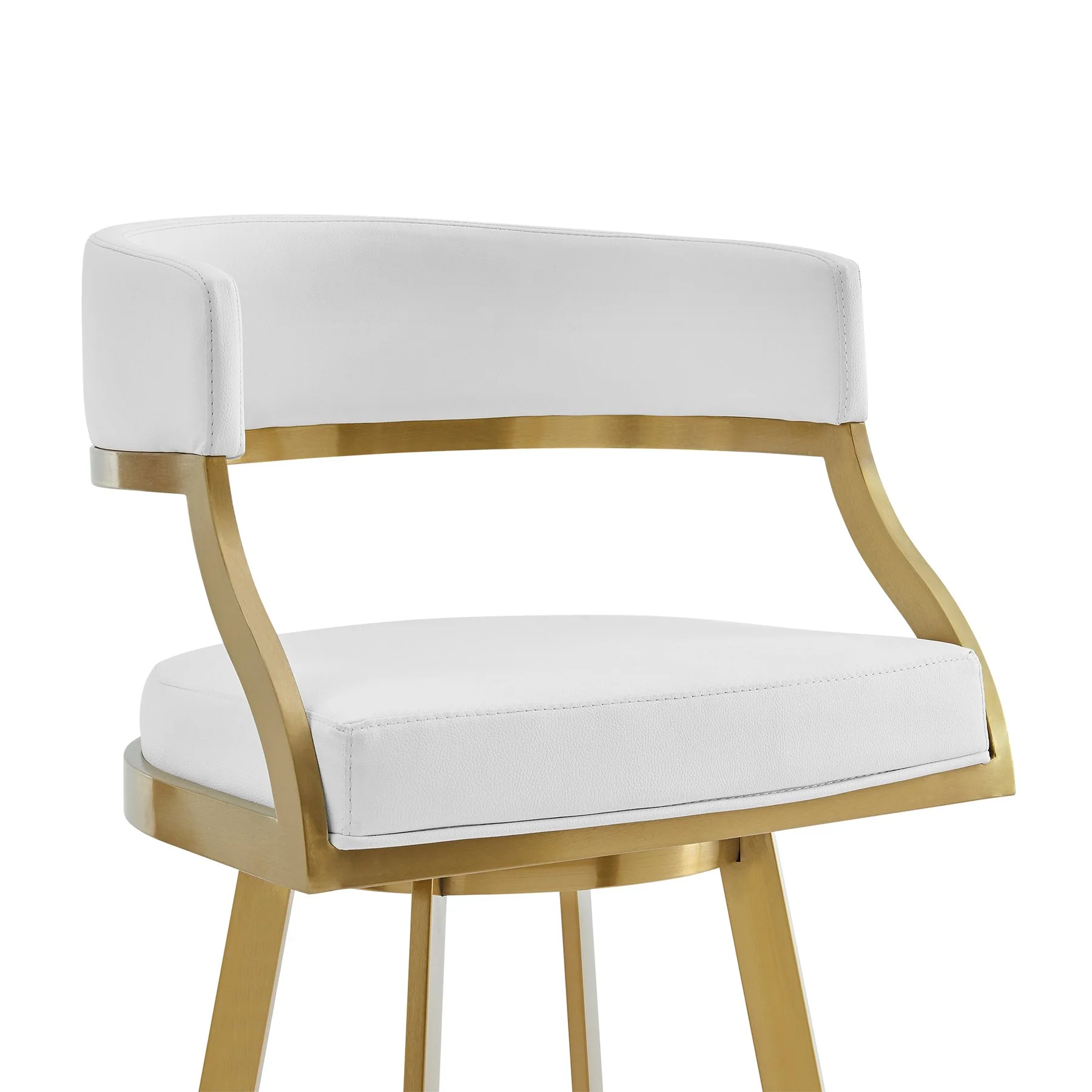 Saturn 26" Swivel Counter Stool with Gold Brushed Stainless Steel and White Faux Leather - Image 4