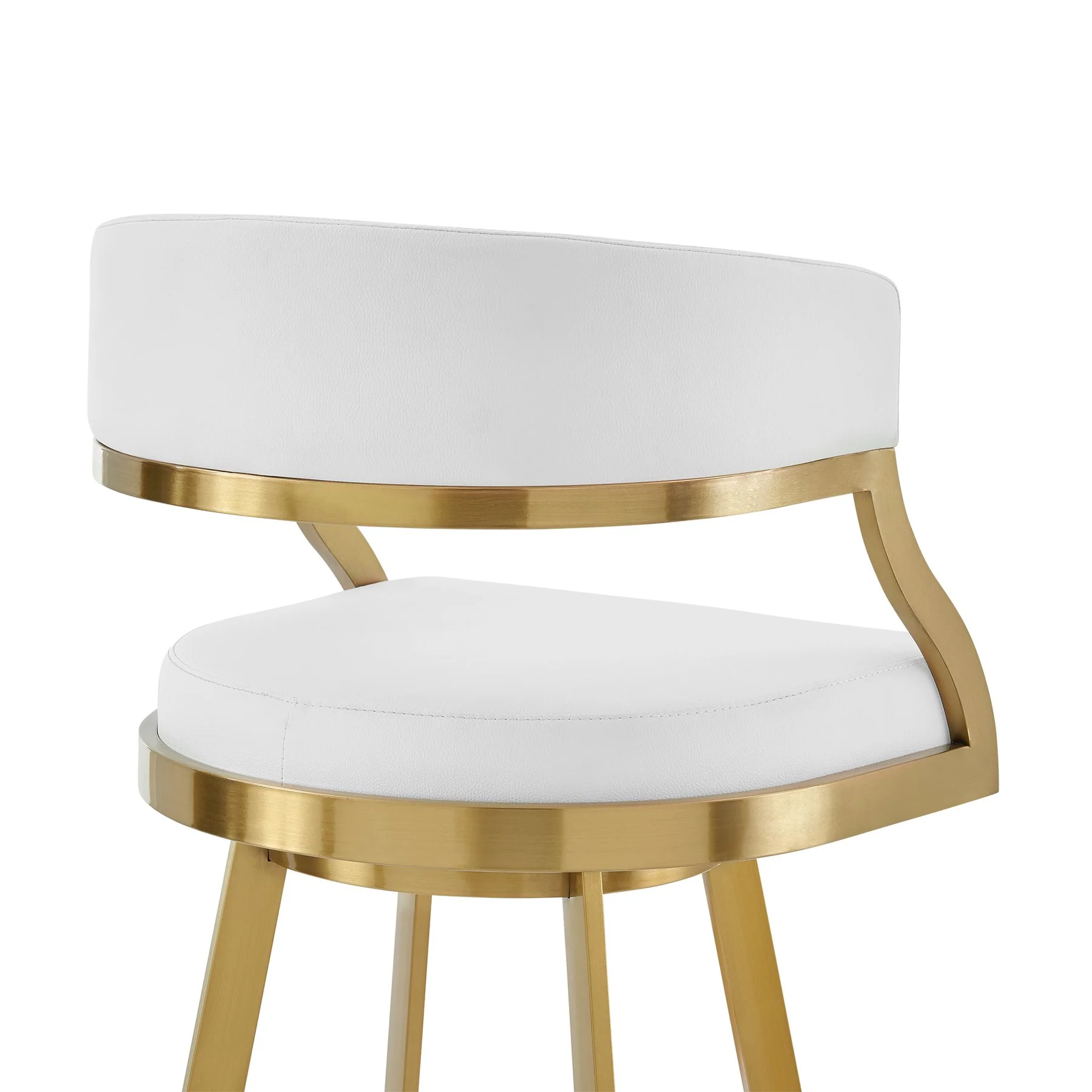 Saturn 26" Swivel Counter Stool with Gold Brushed Stainless Steel and White Faux Leather - Image 5
